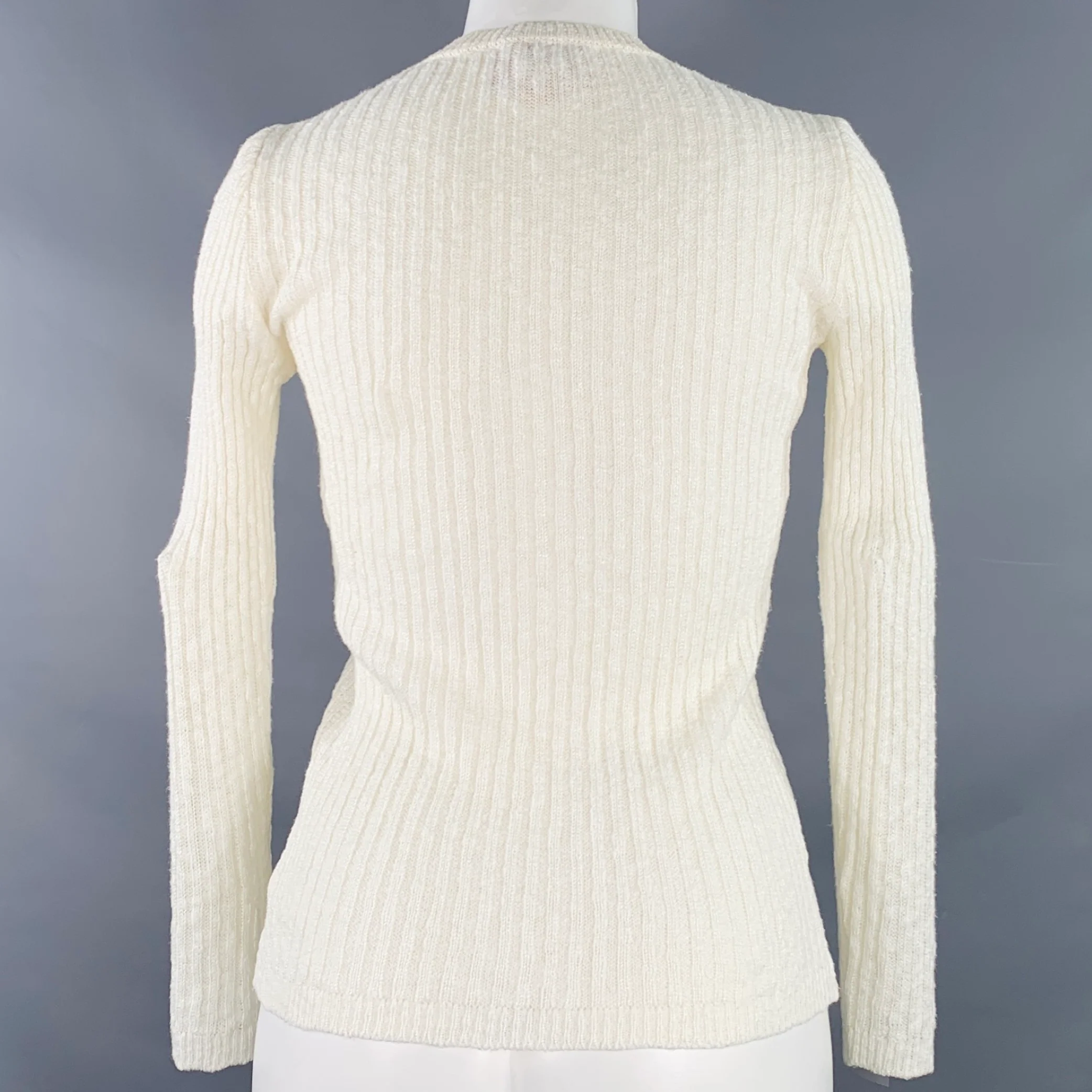COURREGES Size 0 Cream Acrylic Cotton Rib Knit V-Neck Cardigan - Image 4