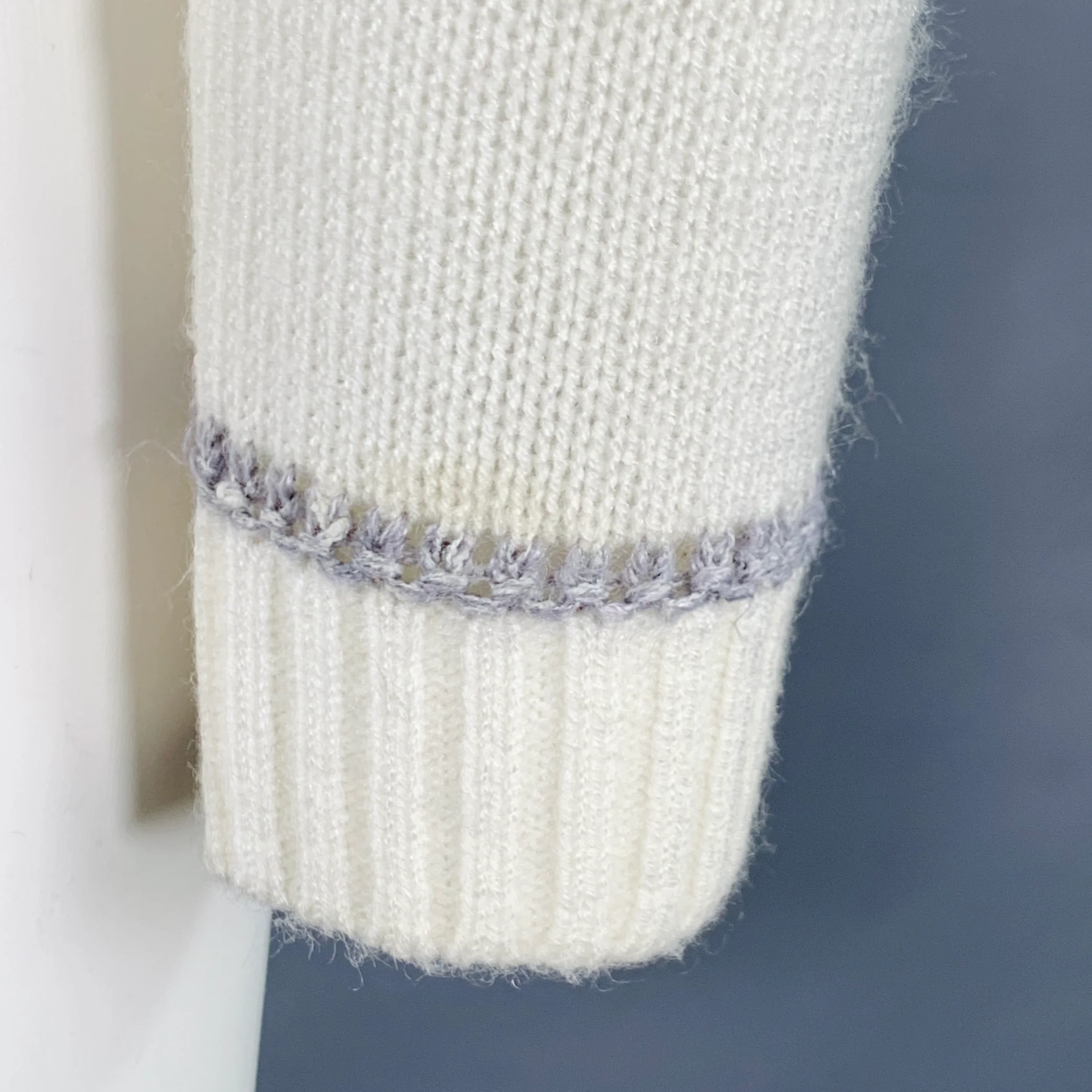 COURREGES Size 0 Cream Grey Acrylic Blend Textured Long Sleeve Pullover - Image 5