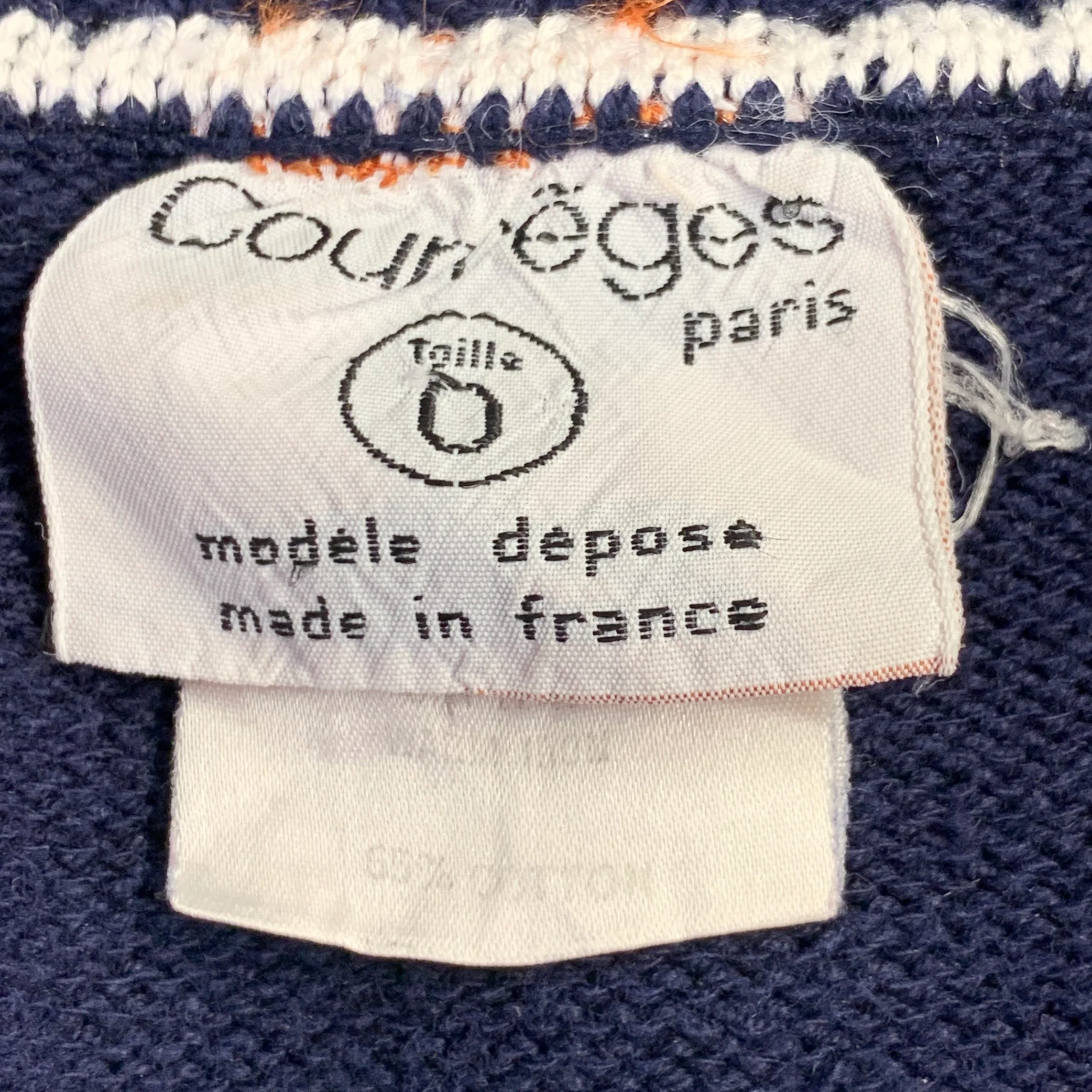 COURREGES Size 0 Navy White Cotton Blend Knit V-Neck Casual Top - Image 4