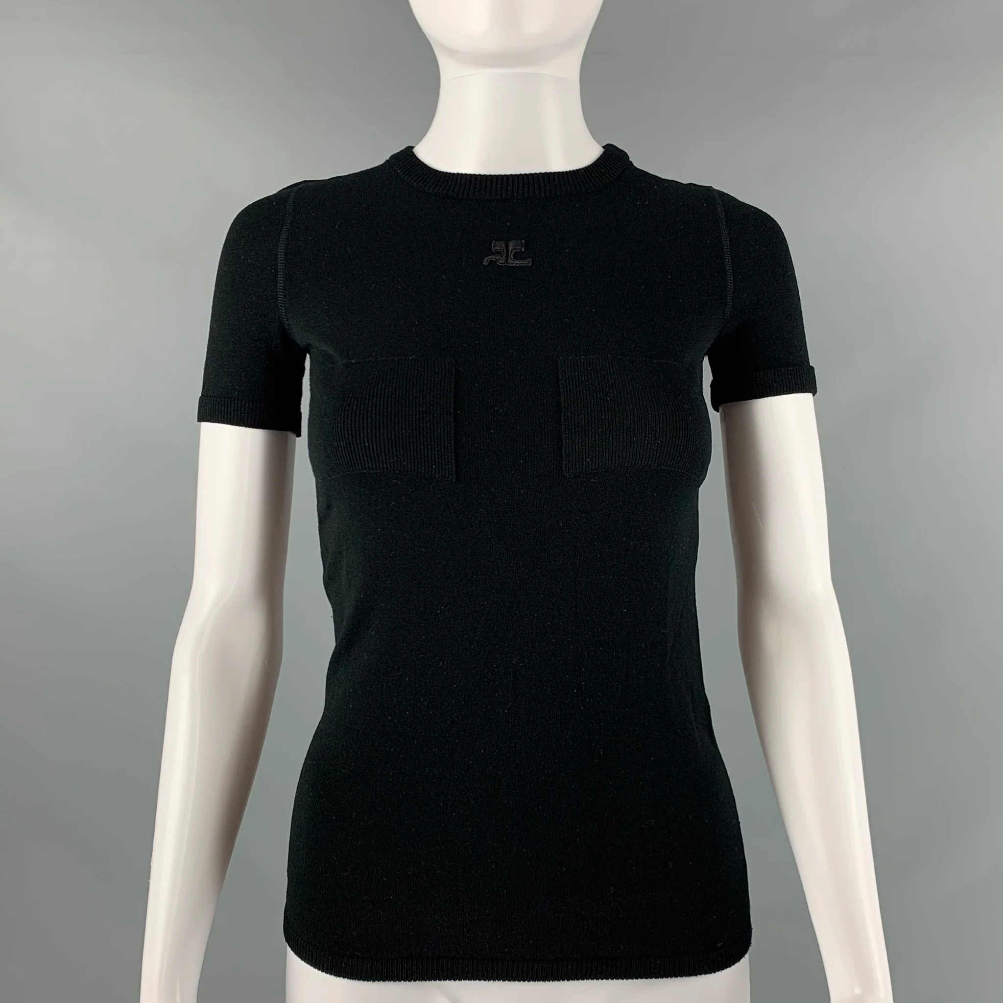 COURREGES Size S Black Polyamide Short Sleeve Dress Top