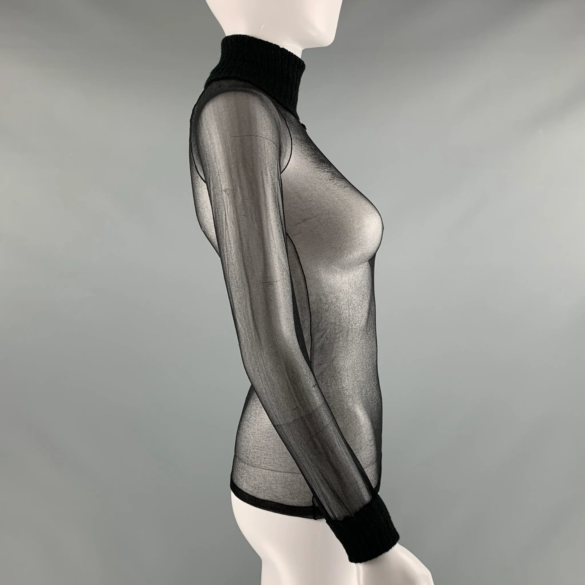COURREGES Size XS Black Polyamide See Through Mock Neck Dress Top - Image 3