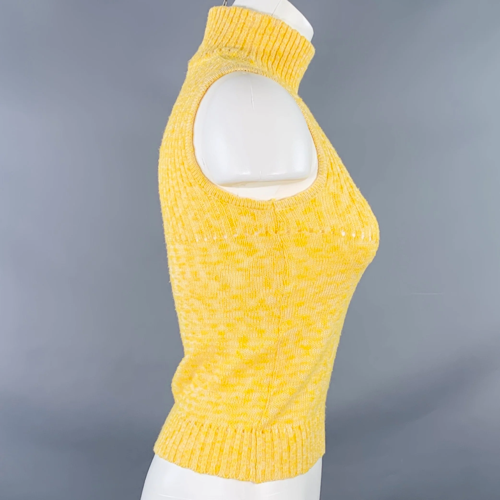 COURREGES Vintage Size S Yellow Cotton Blend Rib Knit Turtleneck Sleeveless Casual Top - Image 3