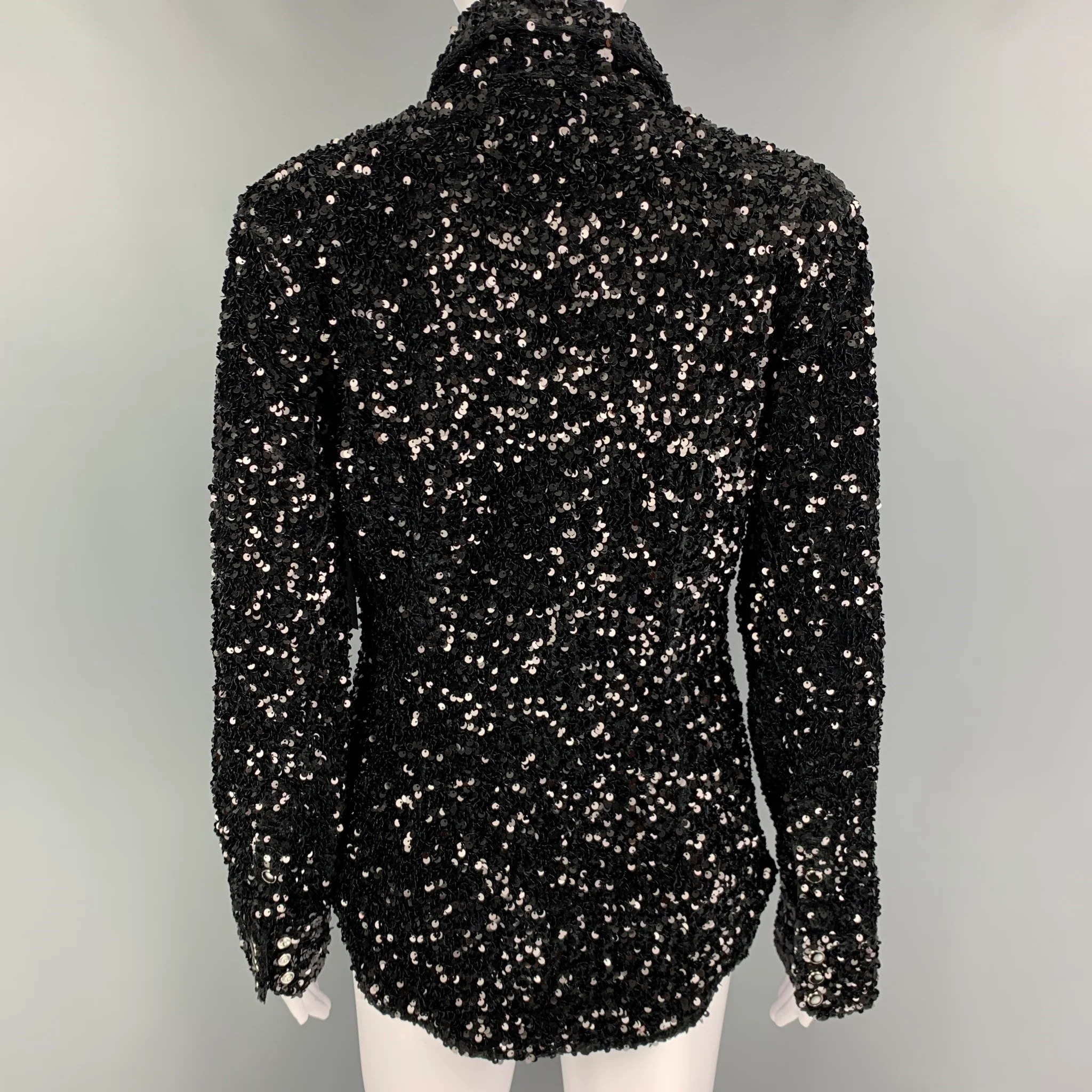 COUT DE LA LIBERTE Size M Black Polyamide Sequined Snaps Shirt - Image 3