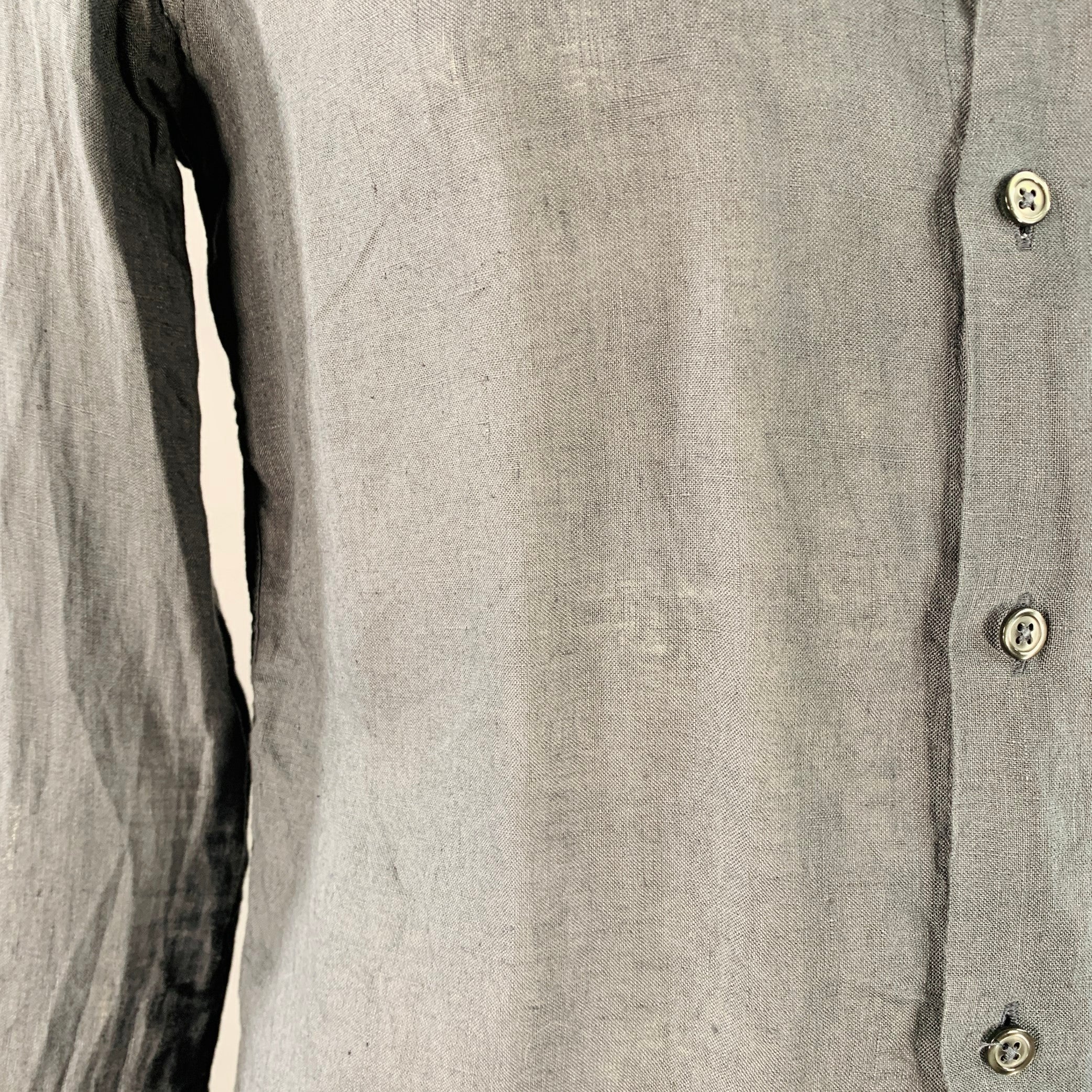 CP COMPANY Size L Grey Linen One Pocket Spread Collar Long Sleeve Shirt - Image 6