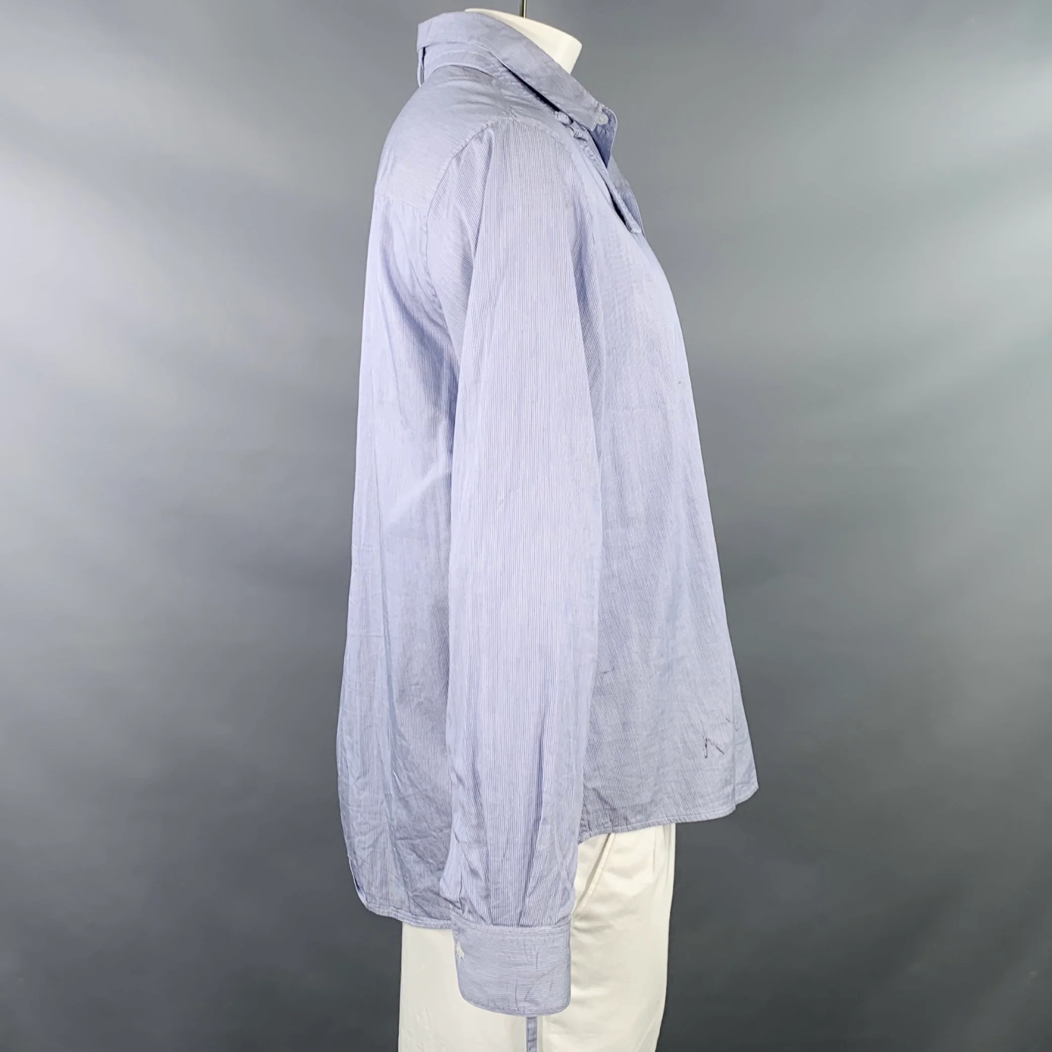 CRAIG GREEN Size L Blue White Stripe Cotton One Pocket Long Sleeve Shirt - Image 3