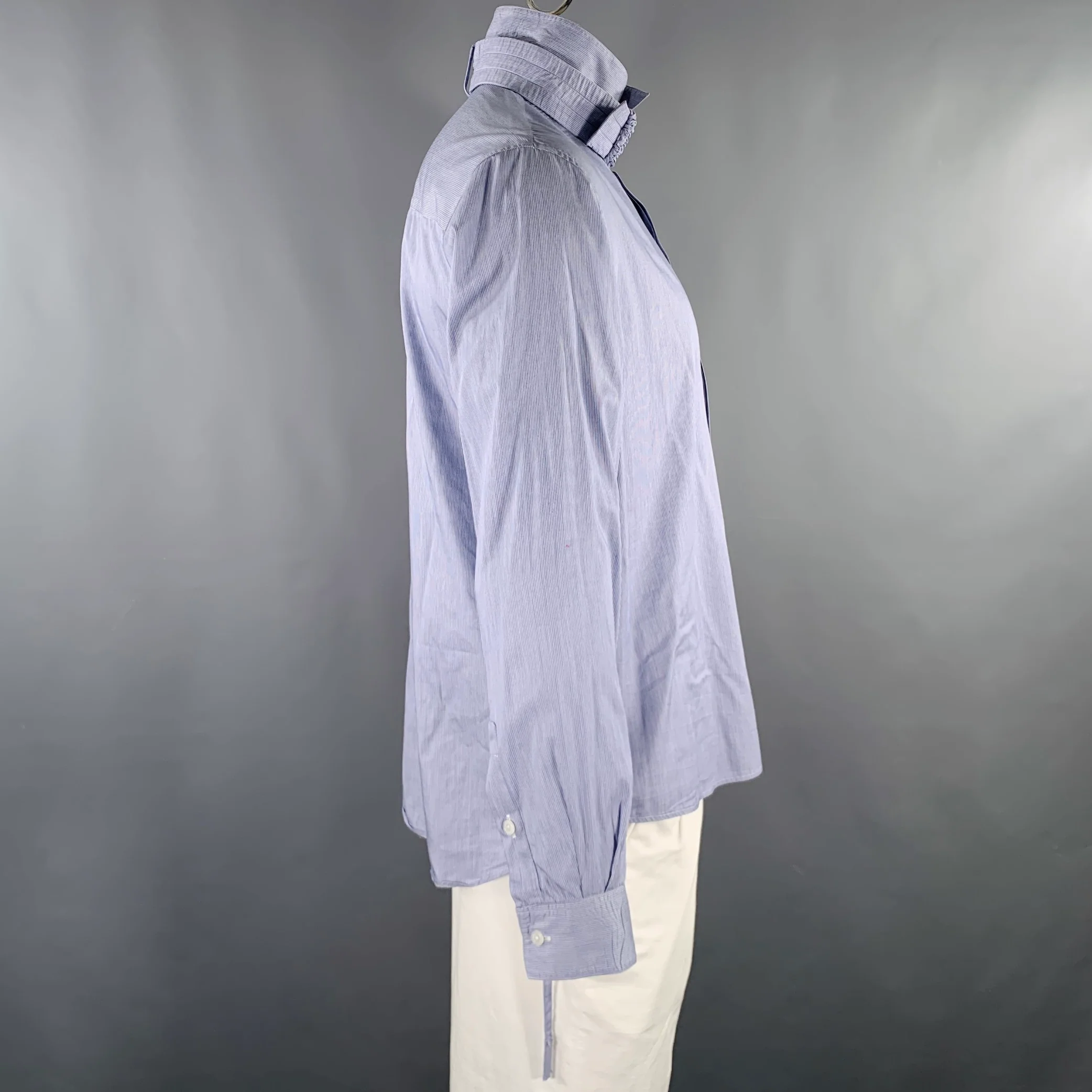 CRAIG GREEN Size L Blue White Stripe Cotton One Pocket Long Sleeve Shirt - Image 3