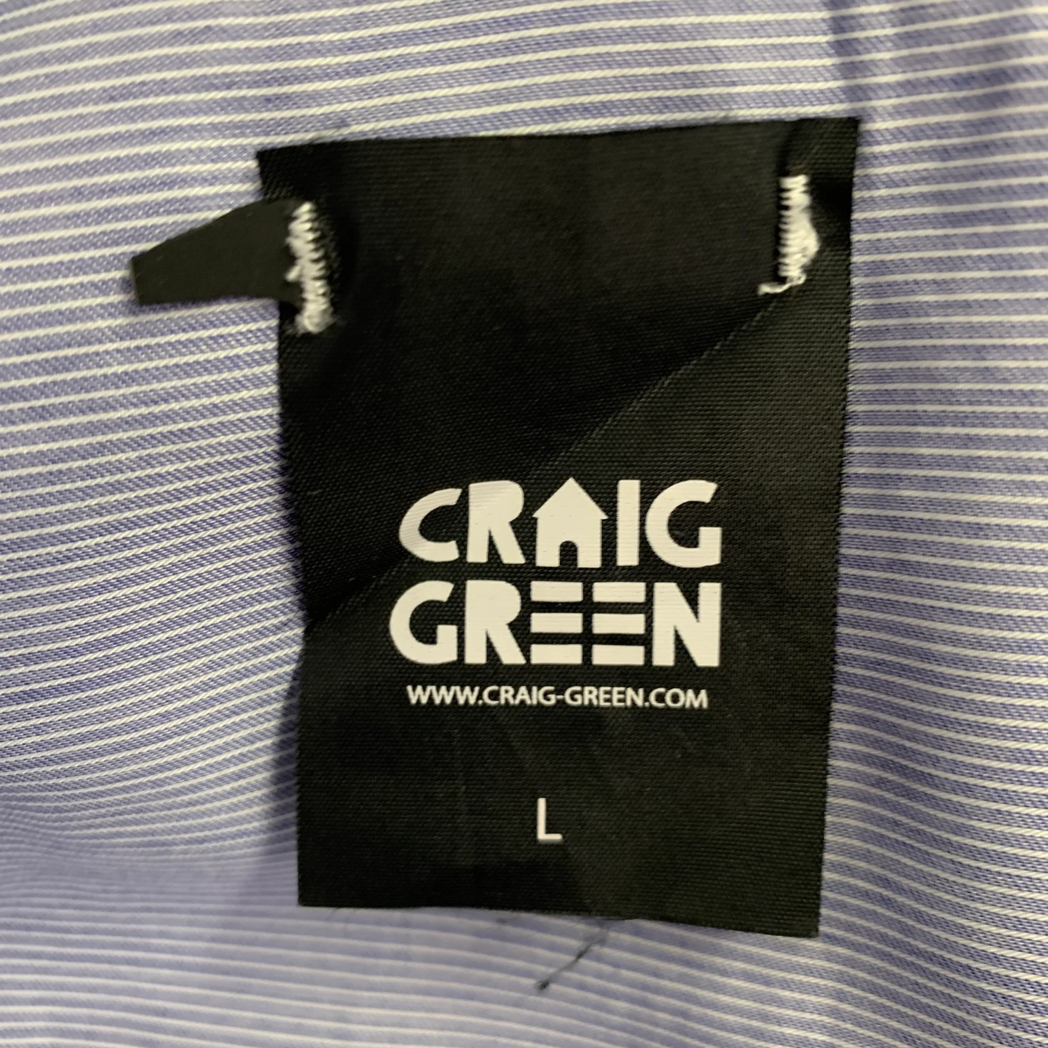 CRAIG GREEN Size L Blue White Stripe Cotton One Pocket Long Sleeve Shirt - Image 5