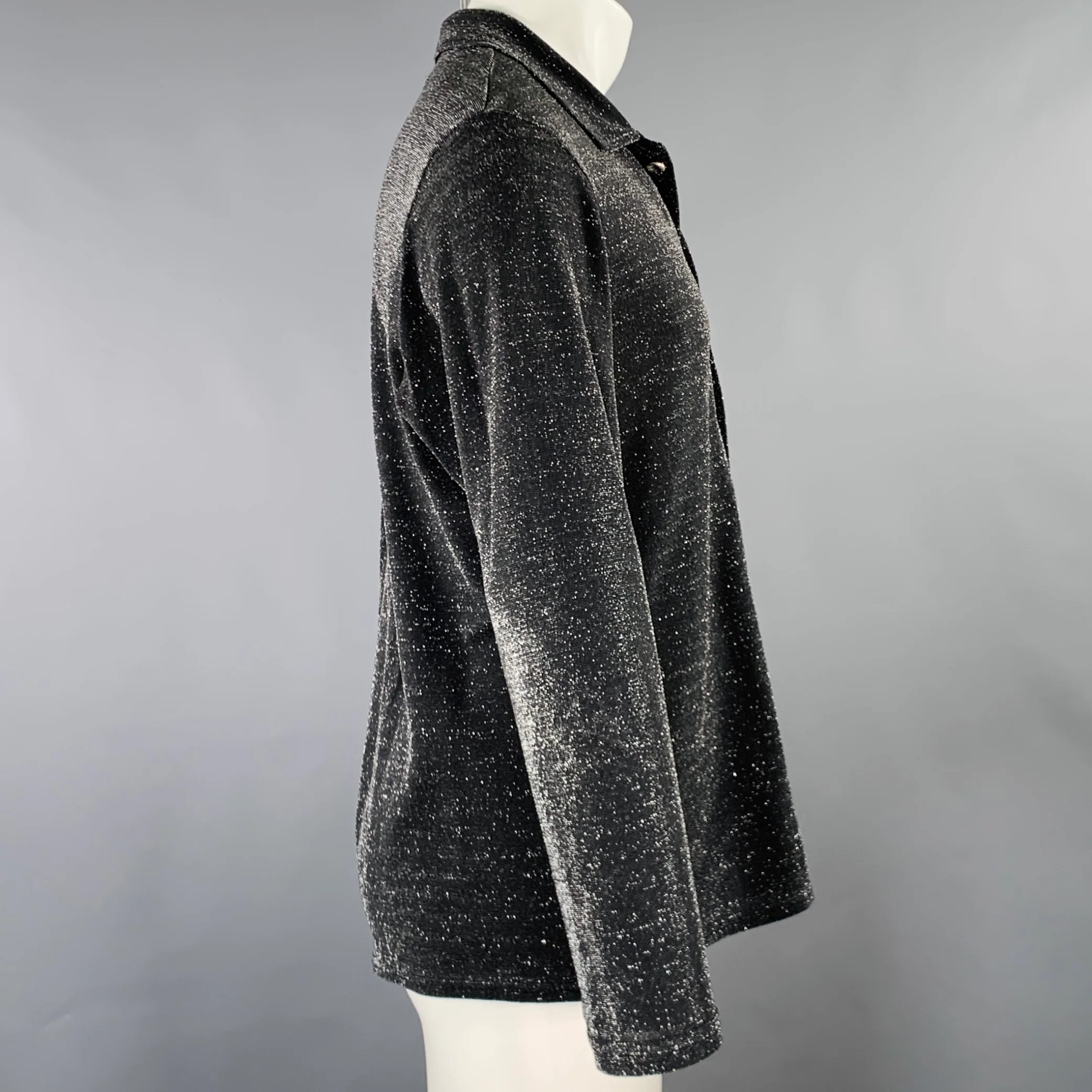 CRAIG SIGNER Size M Black Silver Metallic Polyamide Button Up Long Sleeve Shirt - Image 3