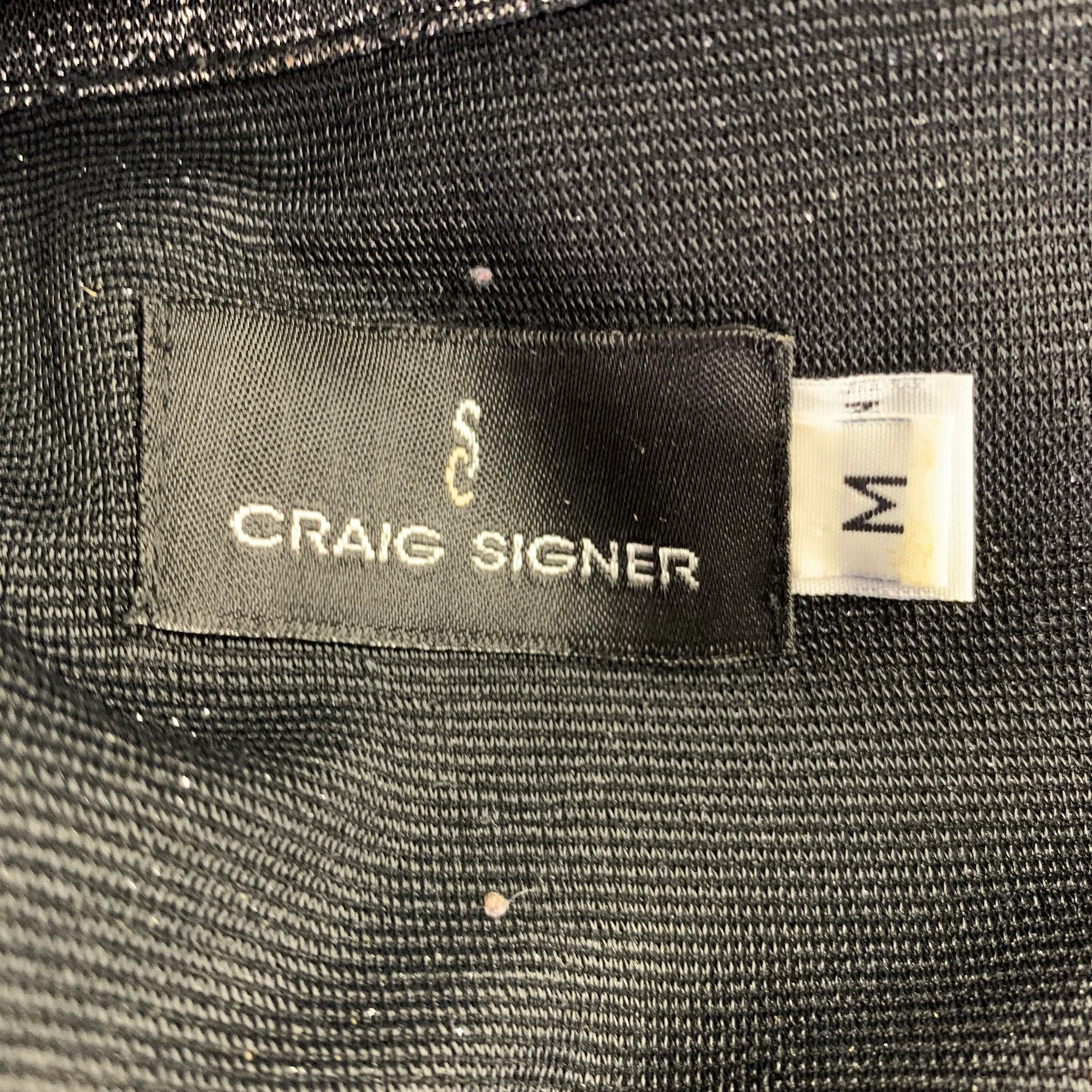 CRAIG SIGNER Size M Black Silver Metallic Polyamide Button Up Long Sleeve Shirt - Image 5