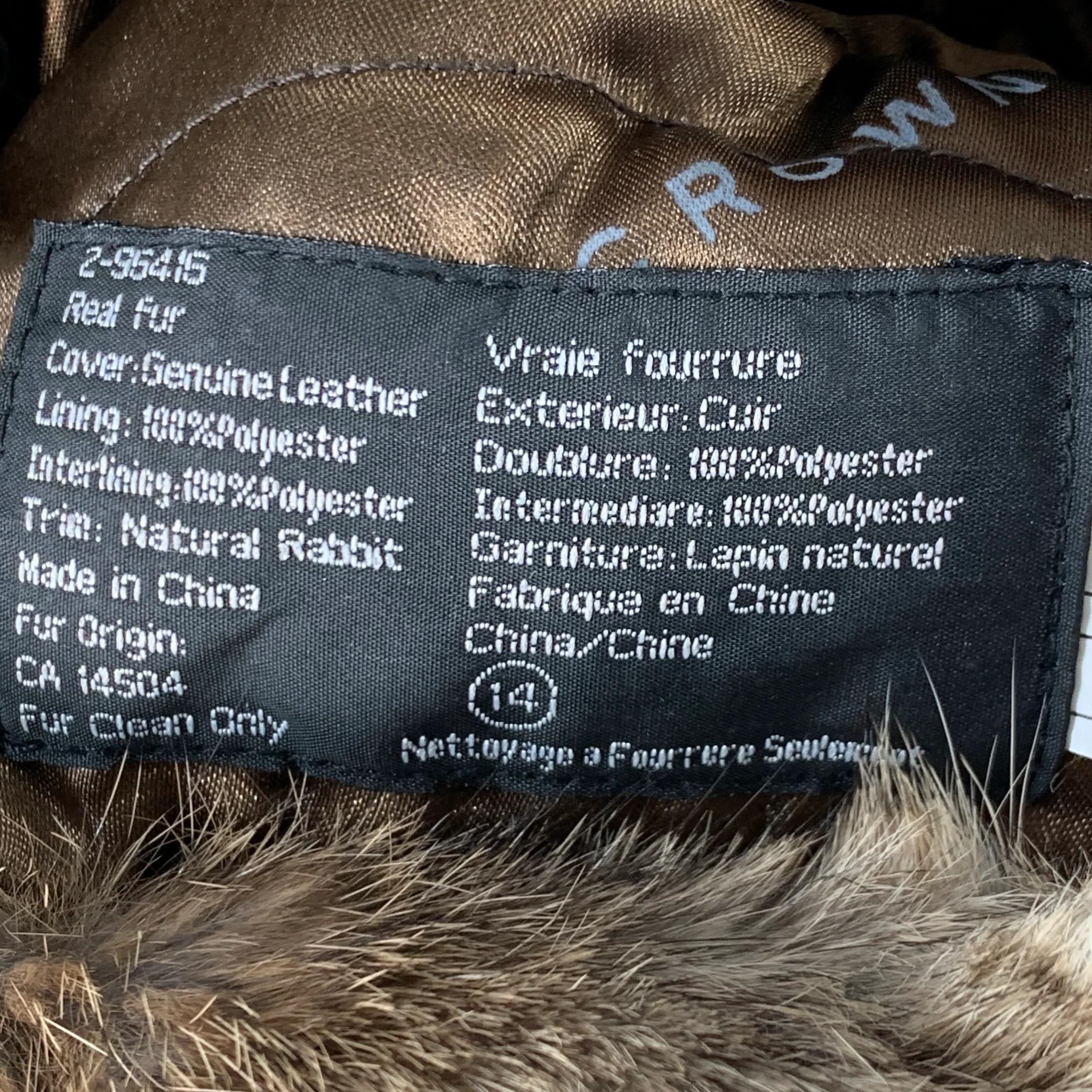 CROWNCAP Size L Brown Leather Rabbit Fur Aviator Cap Hat - Image 8