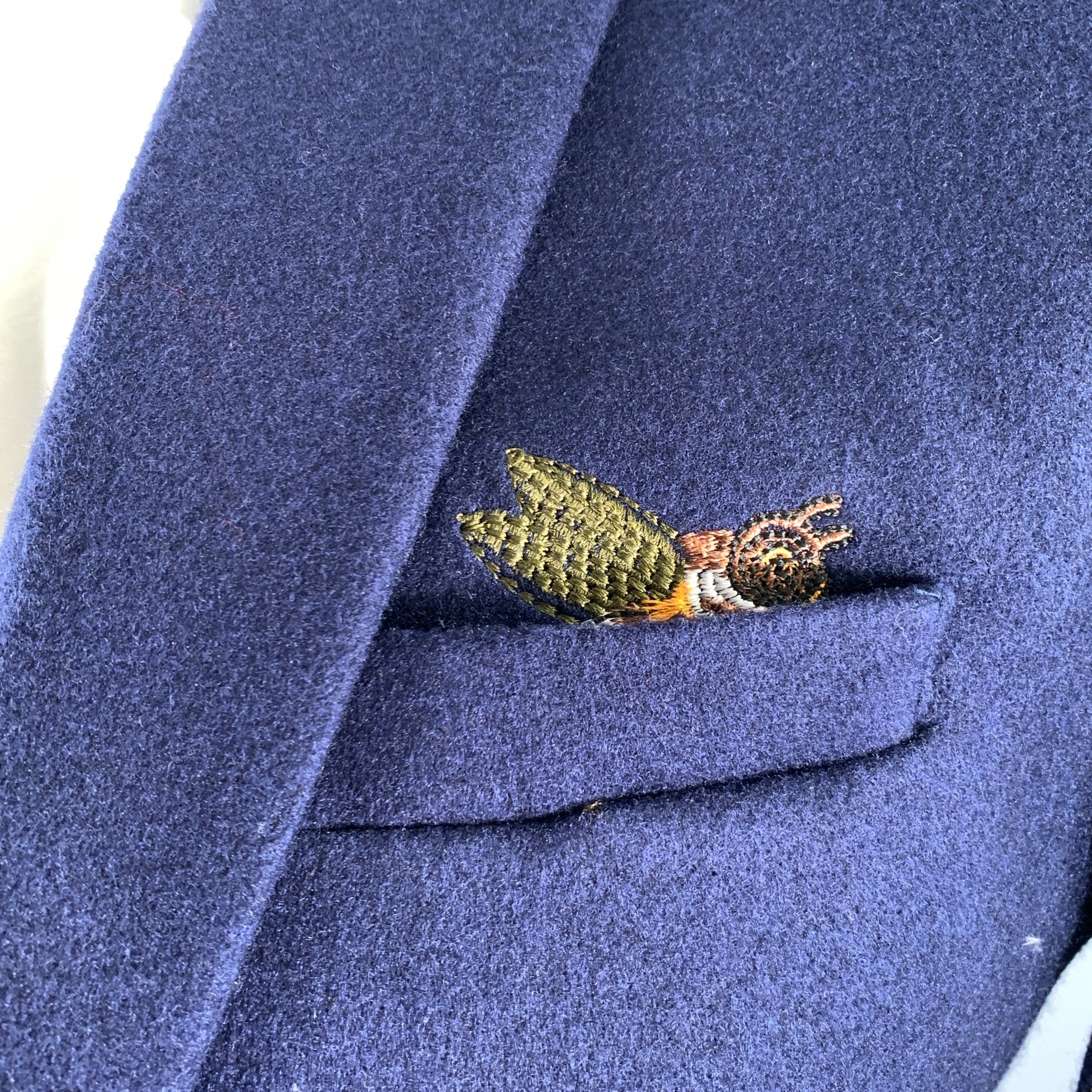 CUSTOM MADE Size 40 Navy Orange Bee Notch Lapel Sport Coat - Image 3