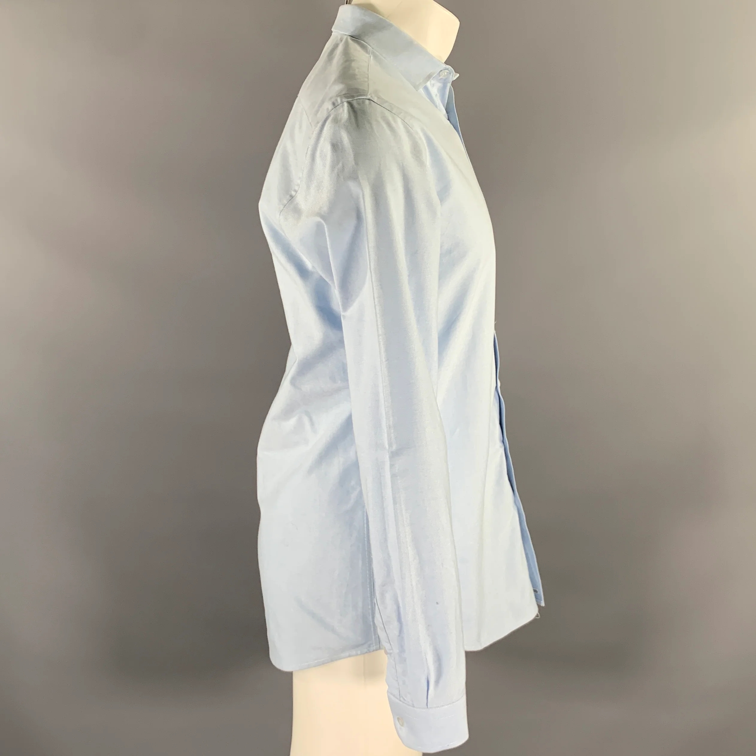 CUSTOM MADE Size M Light Blue Oxford Cotton Button Up Long Sleeve Shirt - Image 3