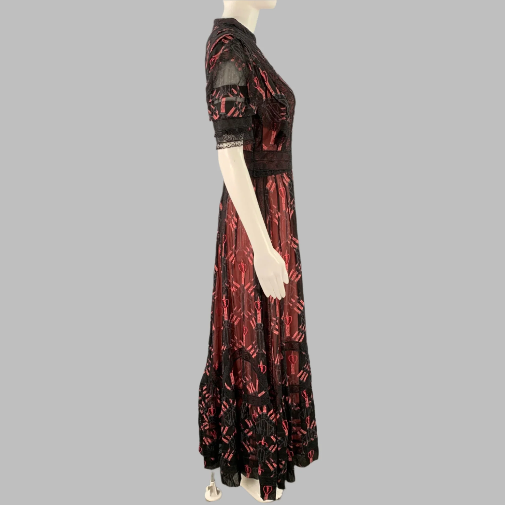 CUSTOM MADE Size S Black Pink Hearts Daggers Short Sleeve Maxi Cocktail Dress - Image 3