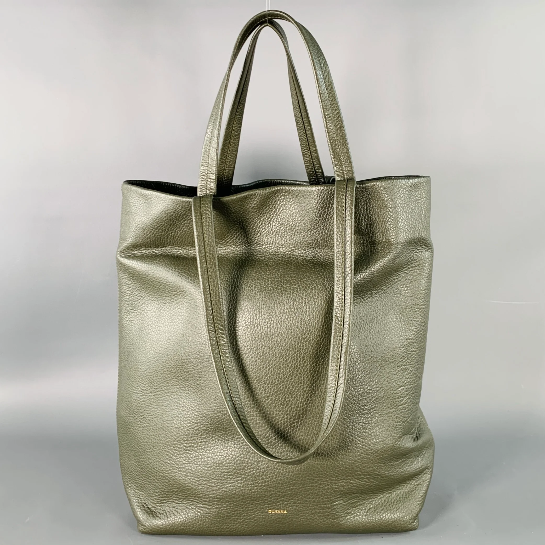 CUYANA Green Pebble Grain Leather Tote Bag