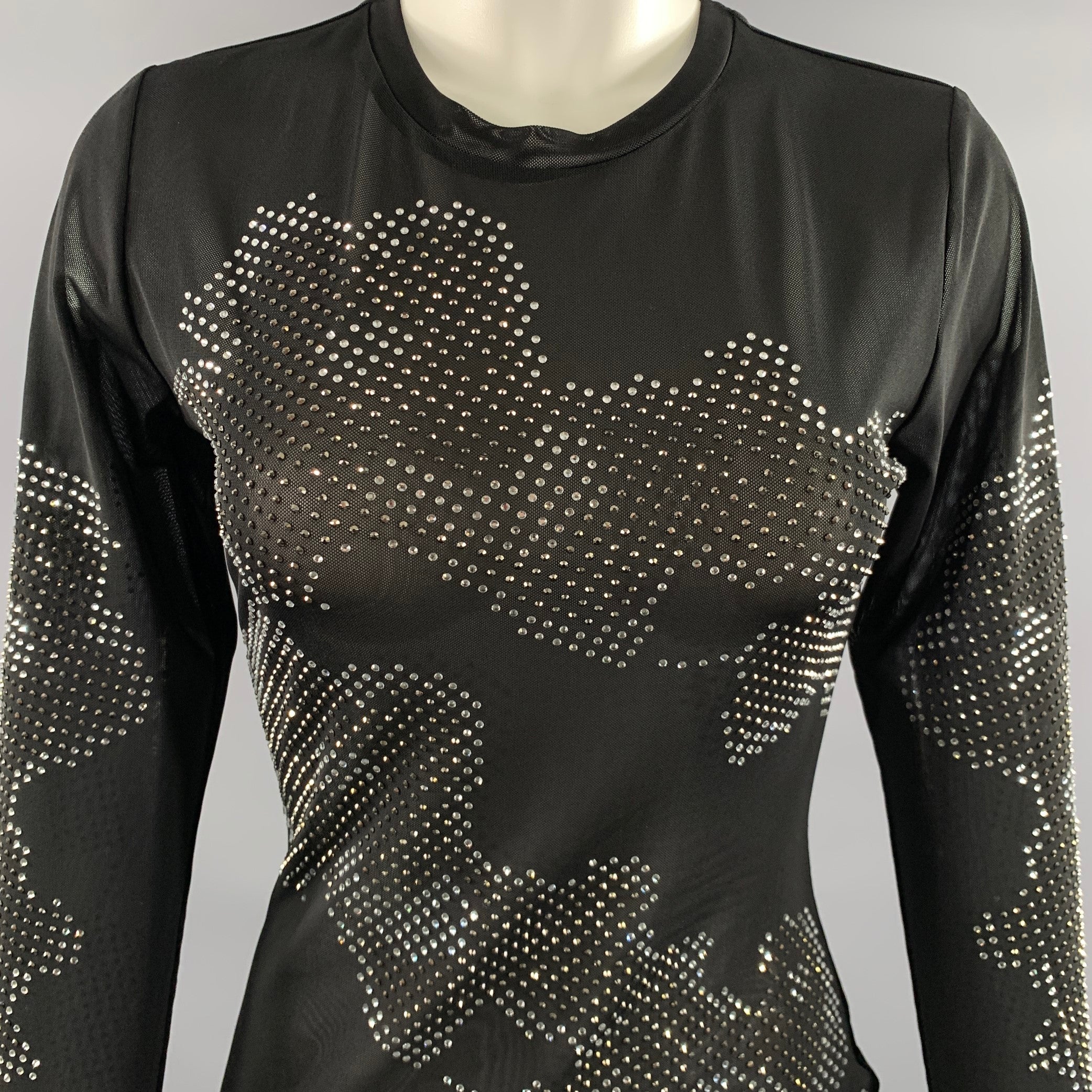 CYNTHIA ROWLEY Size 6 Black Silver Polyester Abstract Mesh Long Dress - Image 2