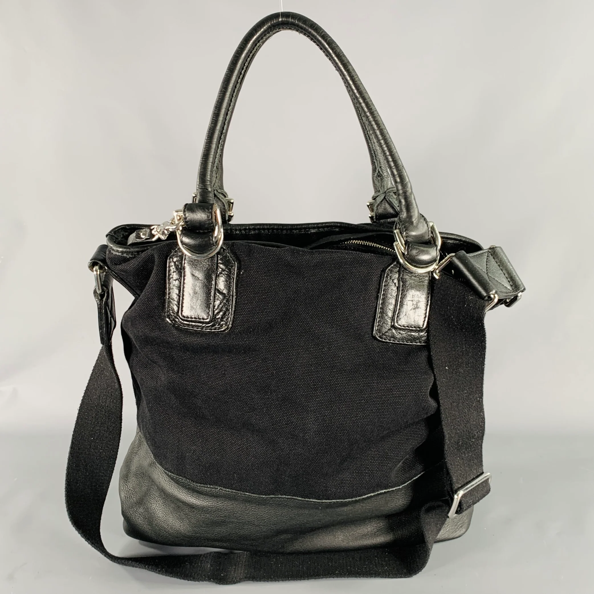 D&G by DOLCE & GABBANA Black Silver Canvas Leather Tote Handbag - Image 4