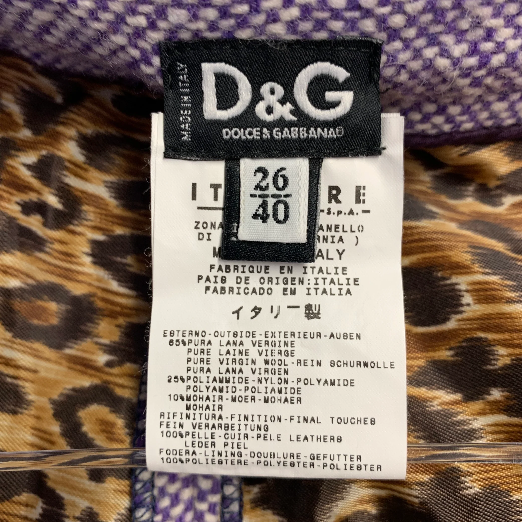 D&G by DOLCE & GABBANA Size 26 Purple White Wool Blend Woven Flared Dress Pants - Image 4