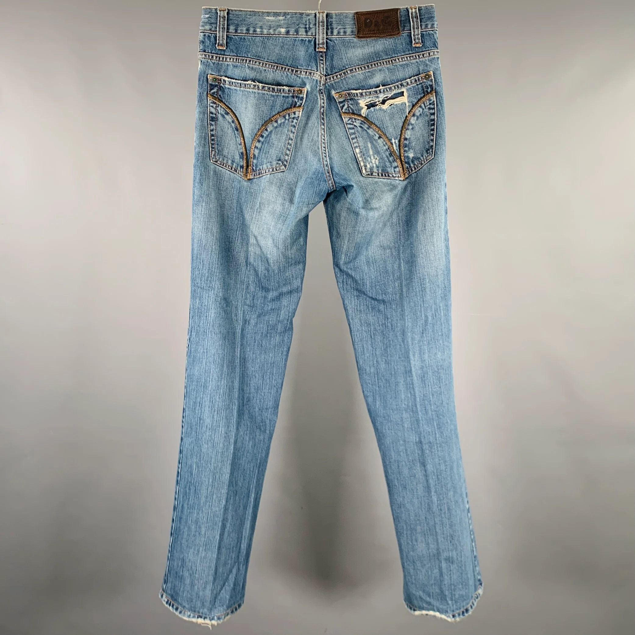 D&G by DOLCE & GABBANA Size 30 Blue Distressed Cotton Straight Jeans - Image 3