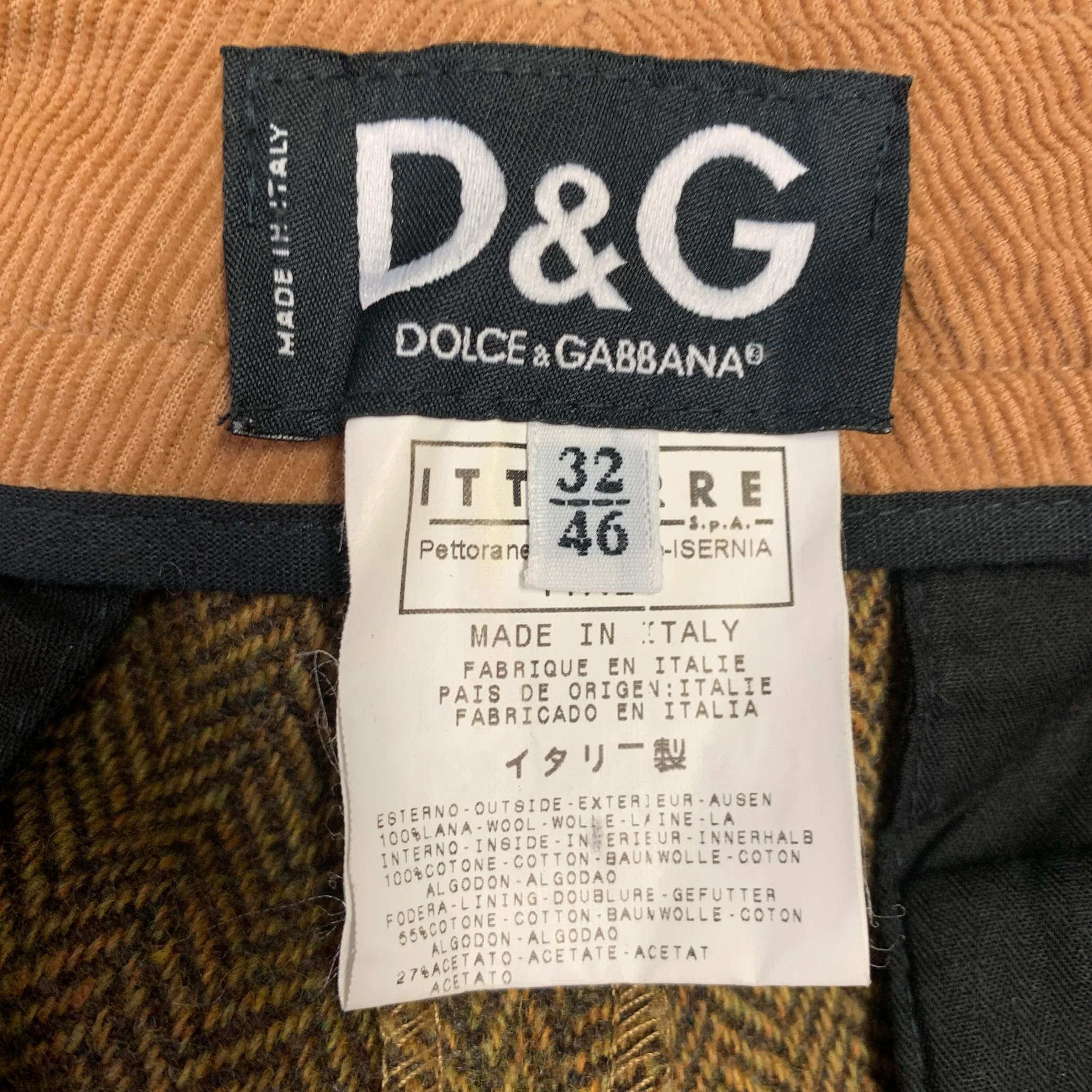 D&G by DOLCE & GABBANA Size 30 Tan Brown Herringbone Wool Zip Fly Dress Pants - Image 5