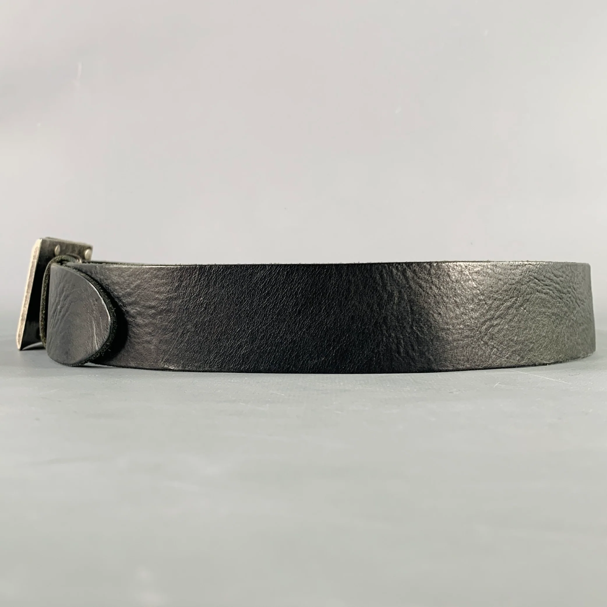 D&G by DOLCE & GABBANA Size 34 Black Gunmetal Leather Belt - Image 5