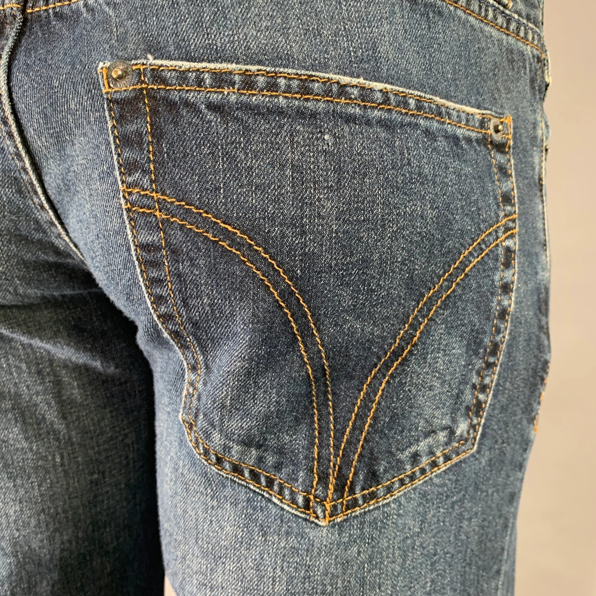 D&G by DOLCE & GABBANA Size 35 Blue Contrast Stitch Cotton Skinny Low Rise Jeans - Image 5