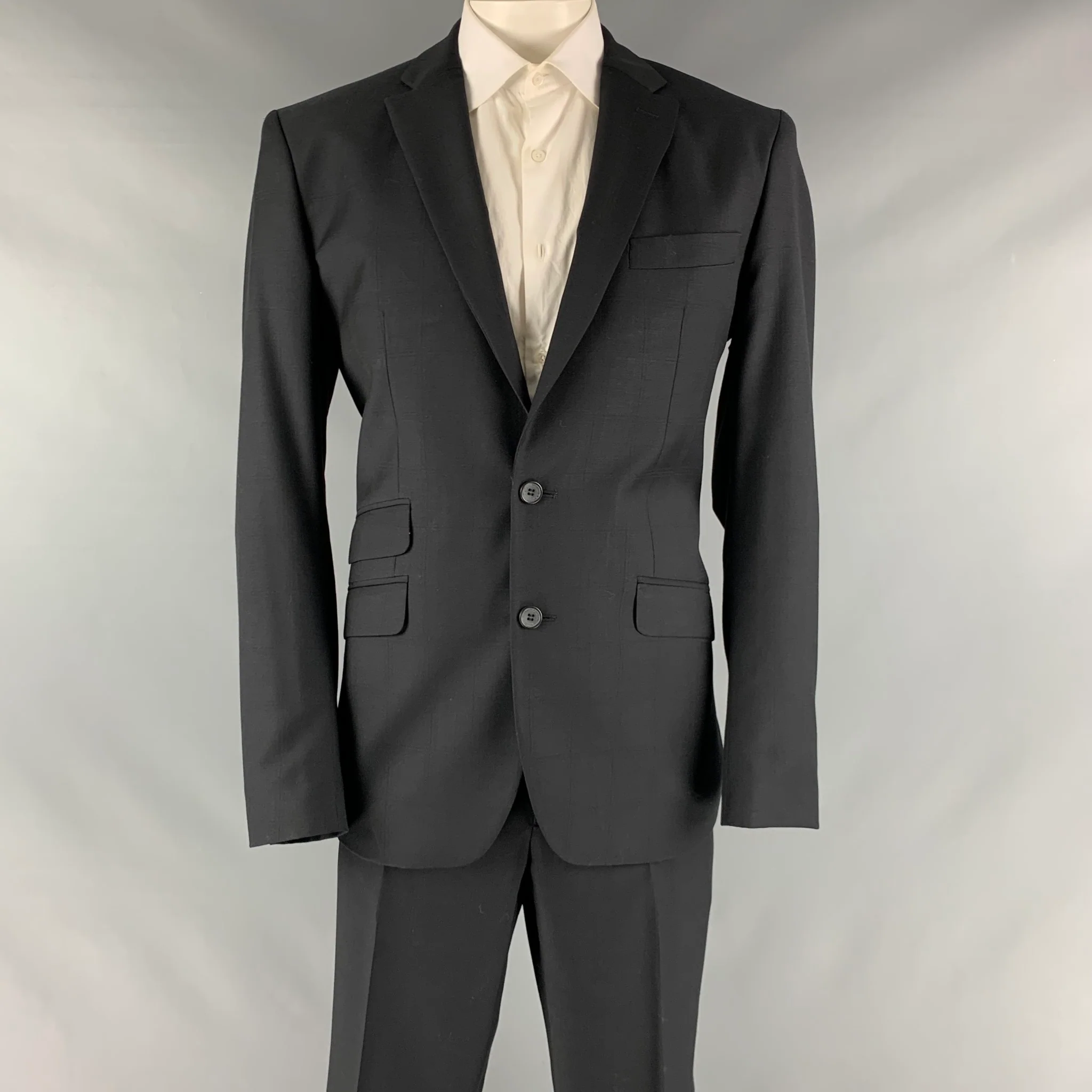 D&G by DOLCE & GABBANA Size 46 Black Window Pane Wool Viscose Blend Suit