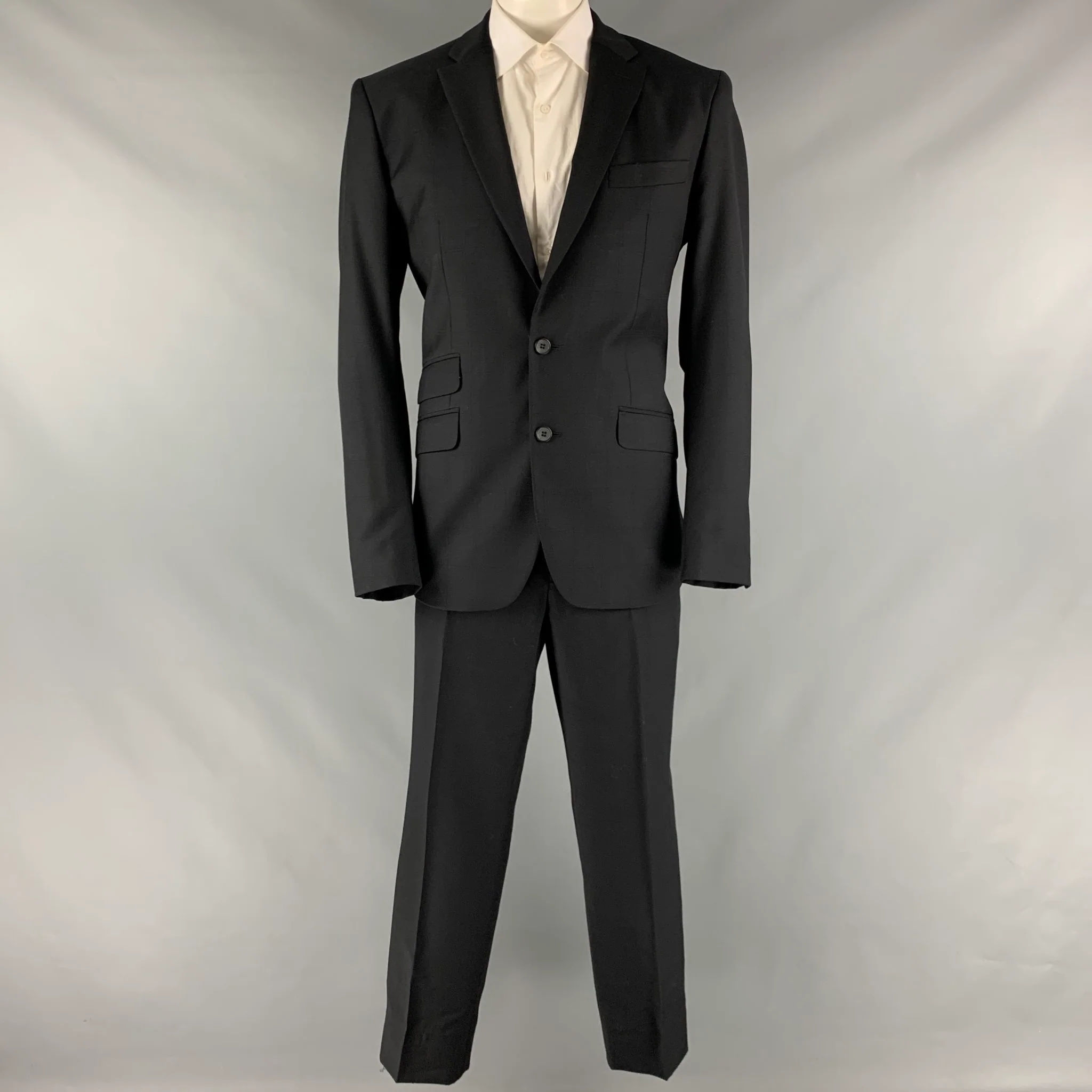 D&G by DOLCE & GABBANA Size 46 Black Window Pane Wool Viscose Blend Suit - Image 2
