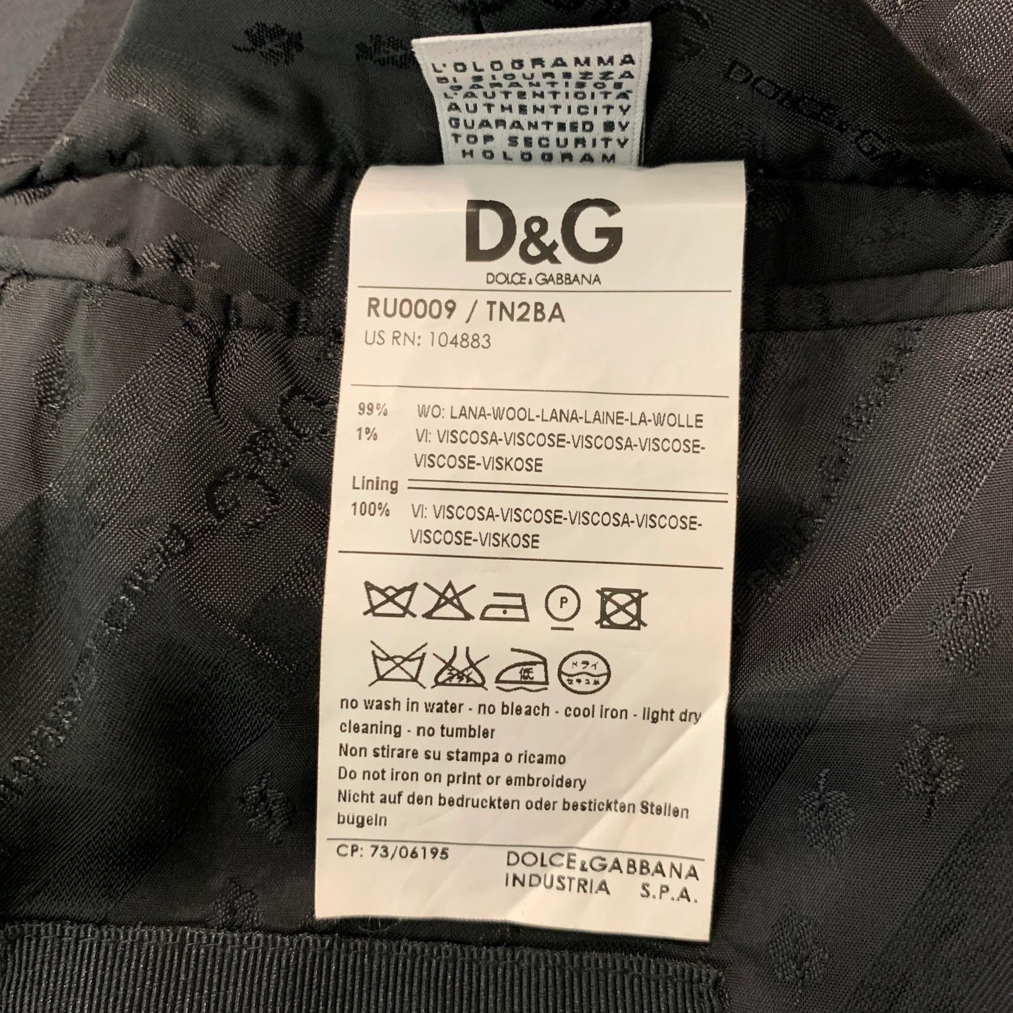 D&G by DOLCE & GABBANA Size 46 Black Window Pane Wool Viscose Blend Suit - Image 9
