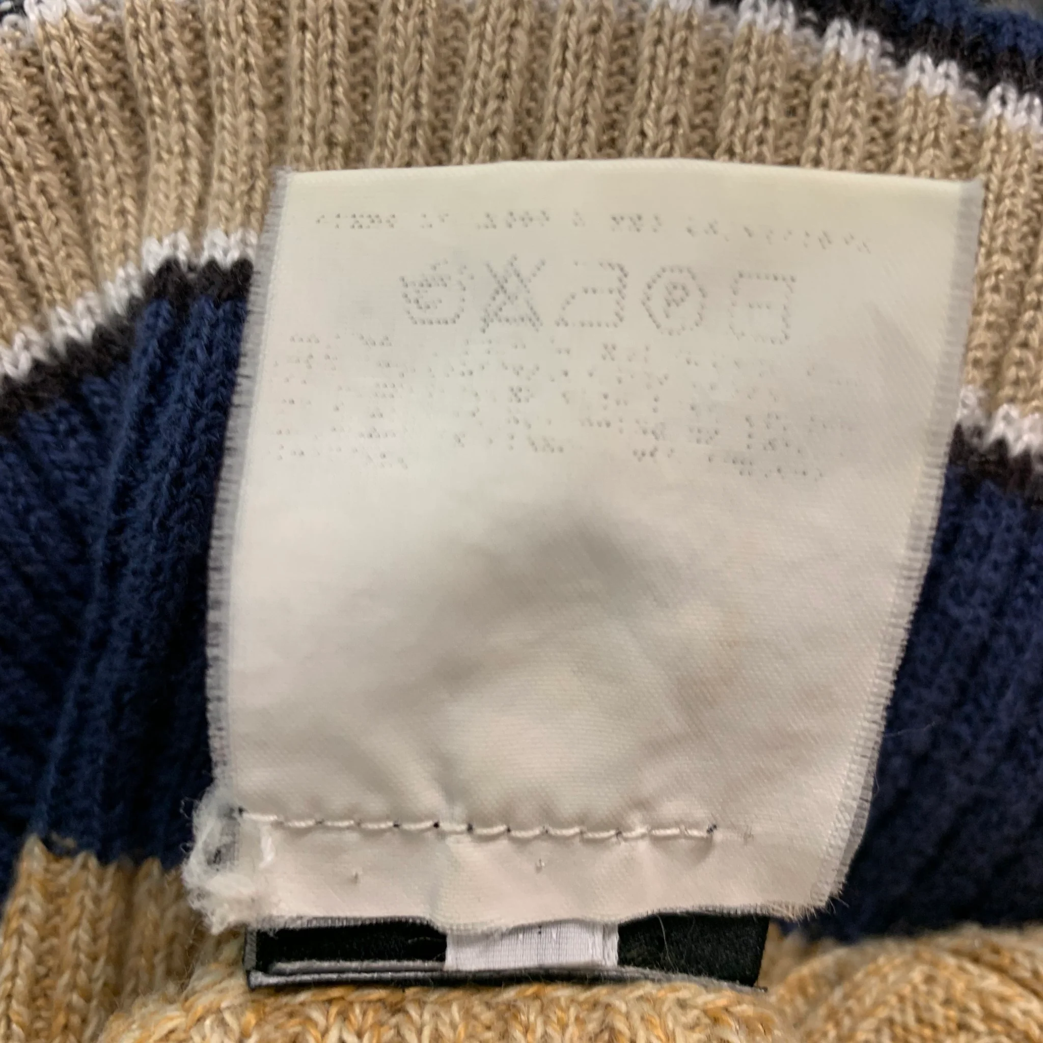 D&G by DOLCE & GABBANA Size XL Beige Navy Stripe V-Neck Pullover - Image 6
