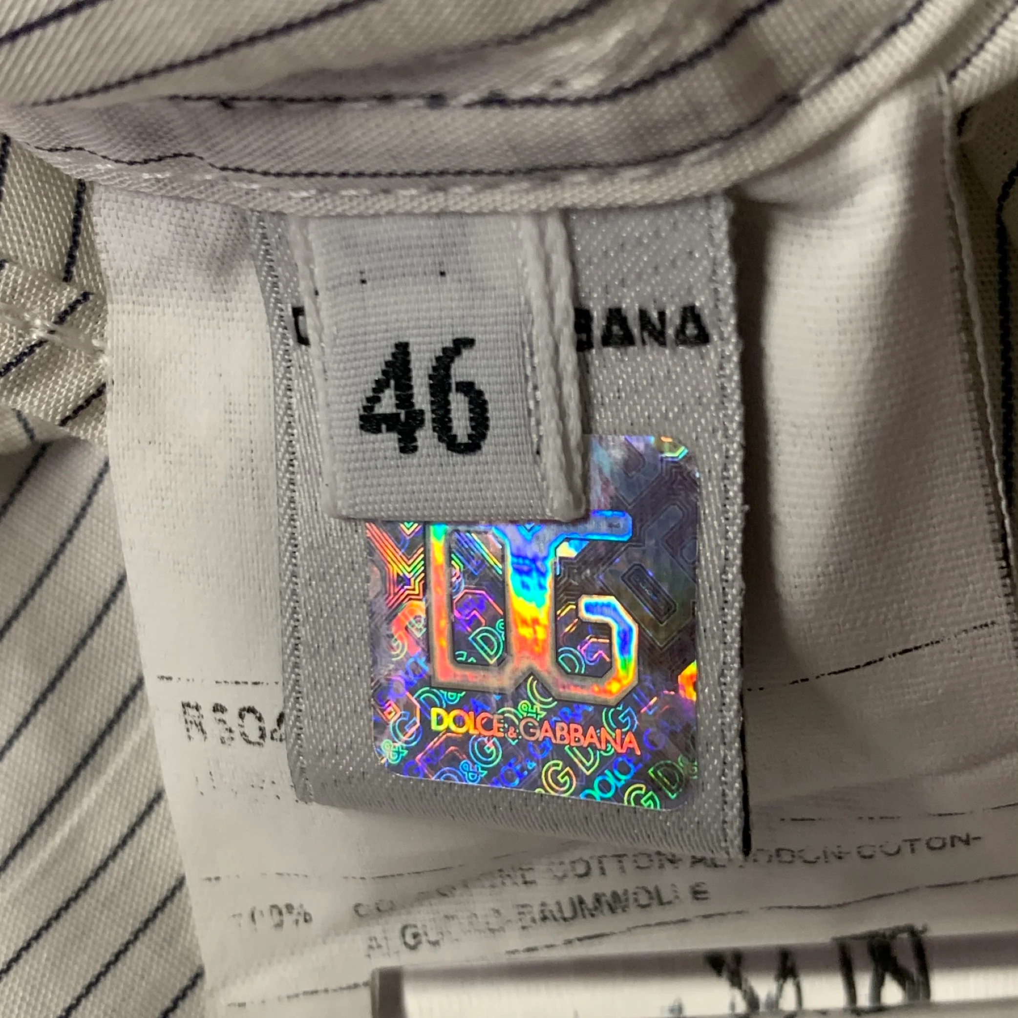 D&G by DOLCE & GABBANA Size XS White Navy Stripe Cotton Short Sleeve Shirt - Image 6
