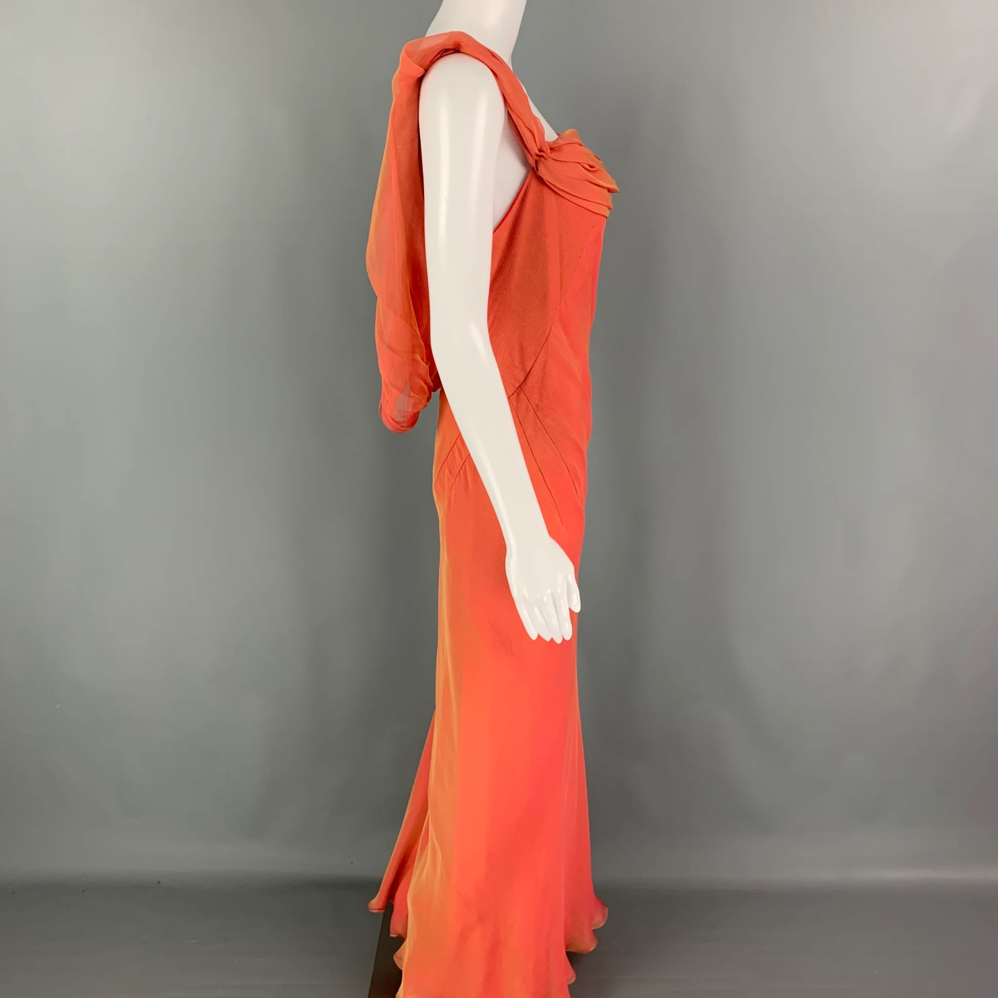 DANES Size 6 Orange Silk Sleeveless Long Gown Evening Wear - Image 2