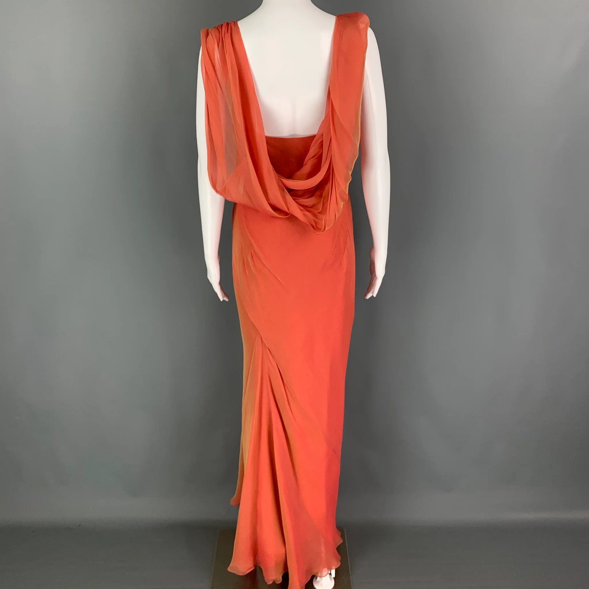 DANES Size 6 Orange Silk Sleeveless Long Gown Evening Wear - Image 3