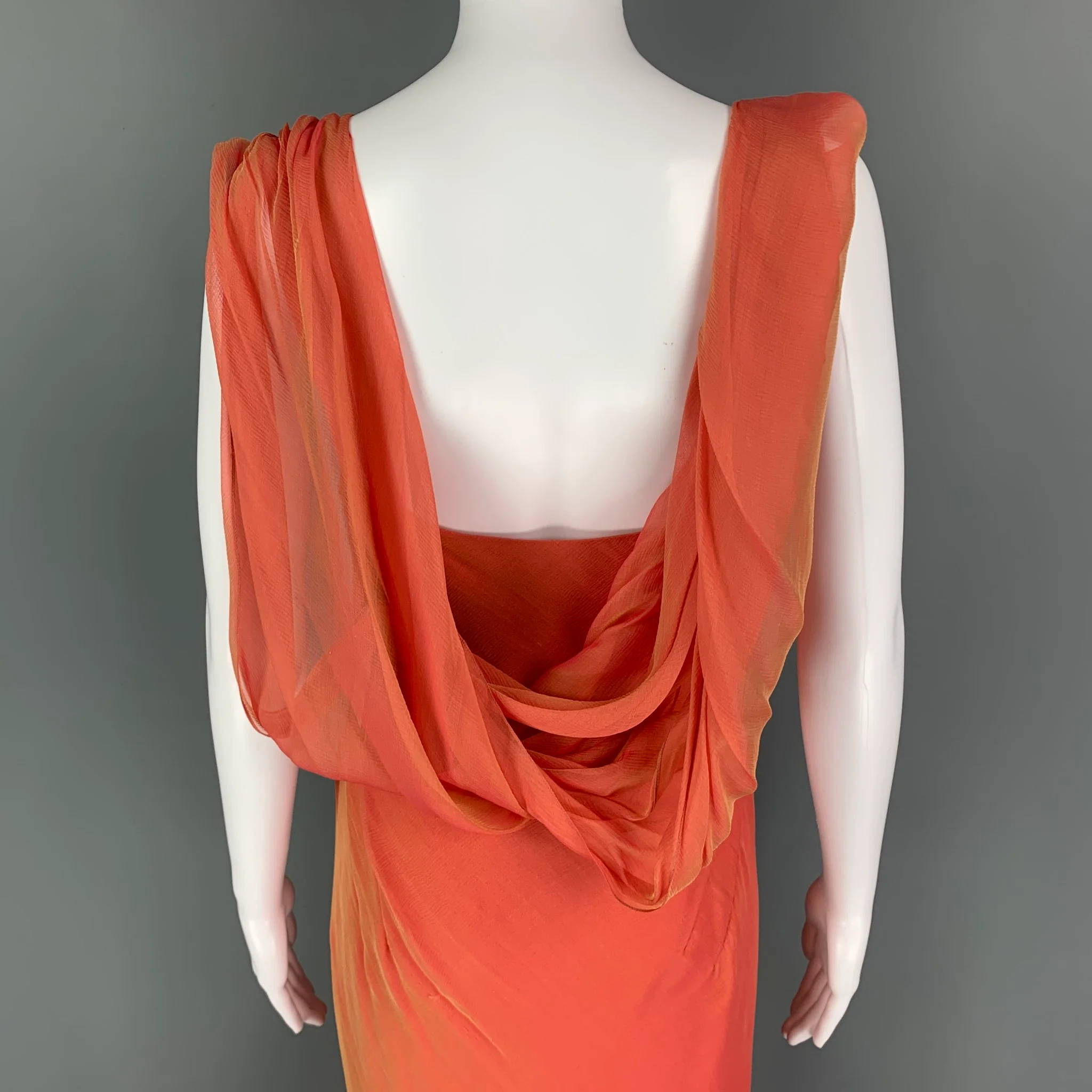DANES Size 6 Orange Silk Sleeveless Long Gown Evening Wear - Image 4