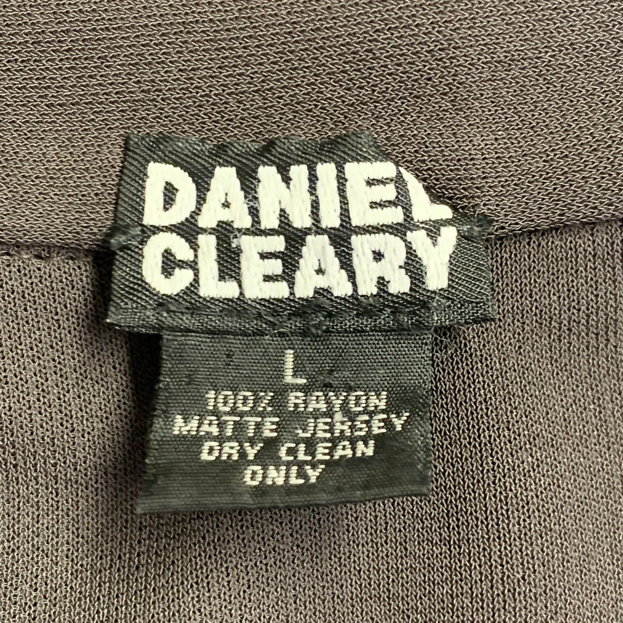 DANIEL CLEARY Size L Grey Charcoal Rayon Pointed Collar Short Sleeve Shirt - Image 4