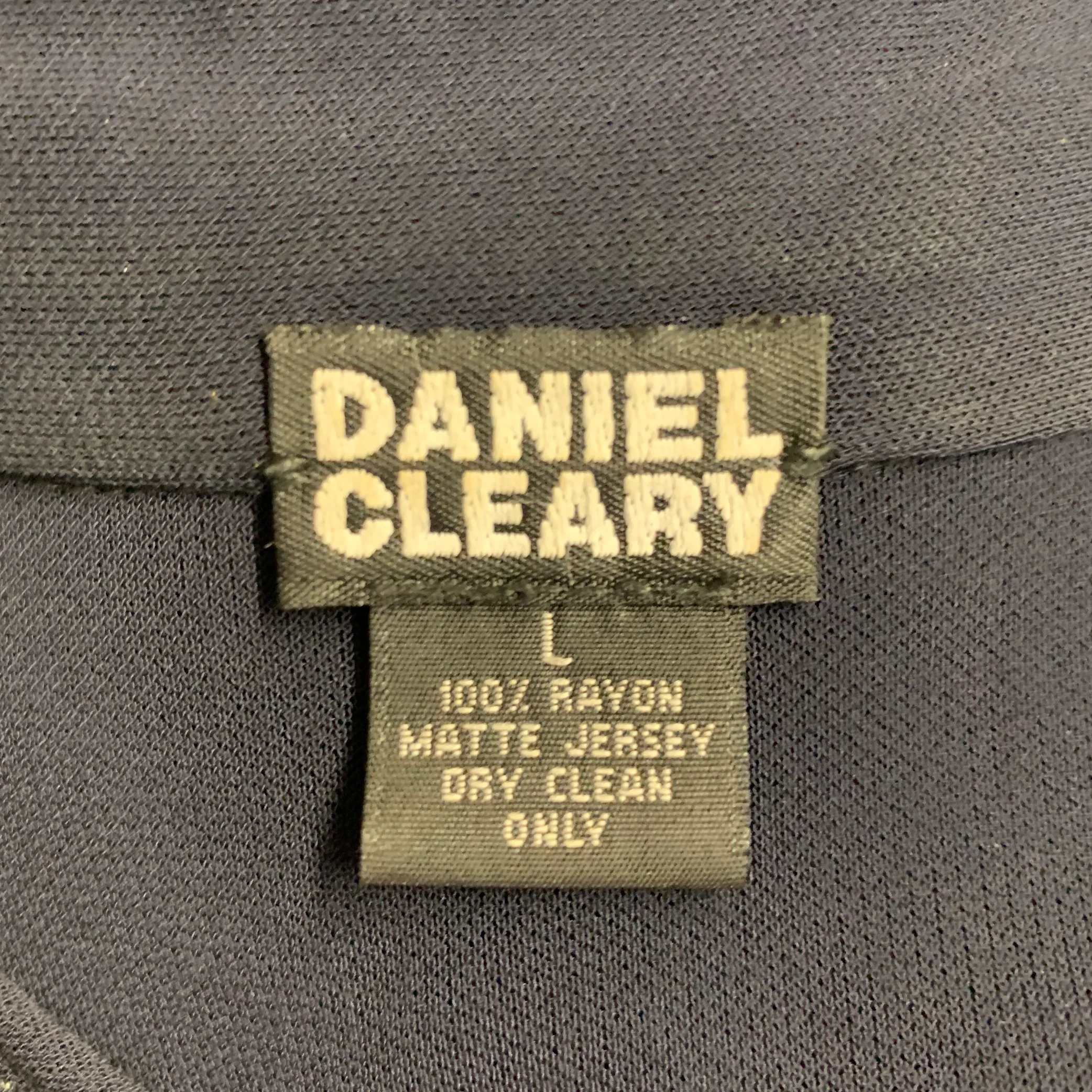 DANIEL CLEARY Size L Navy Rayon Jersey Pointed Collar Short Sleeve Shirt - Image 5
