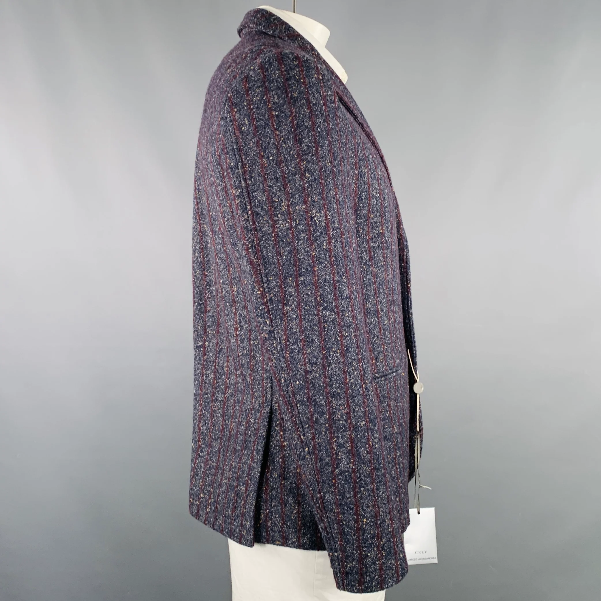 DANIELE ALESSANDRINI Size 42 Navy Burgundy White Tweed Sport Coat - Image 3