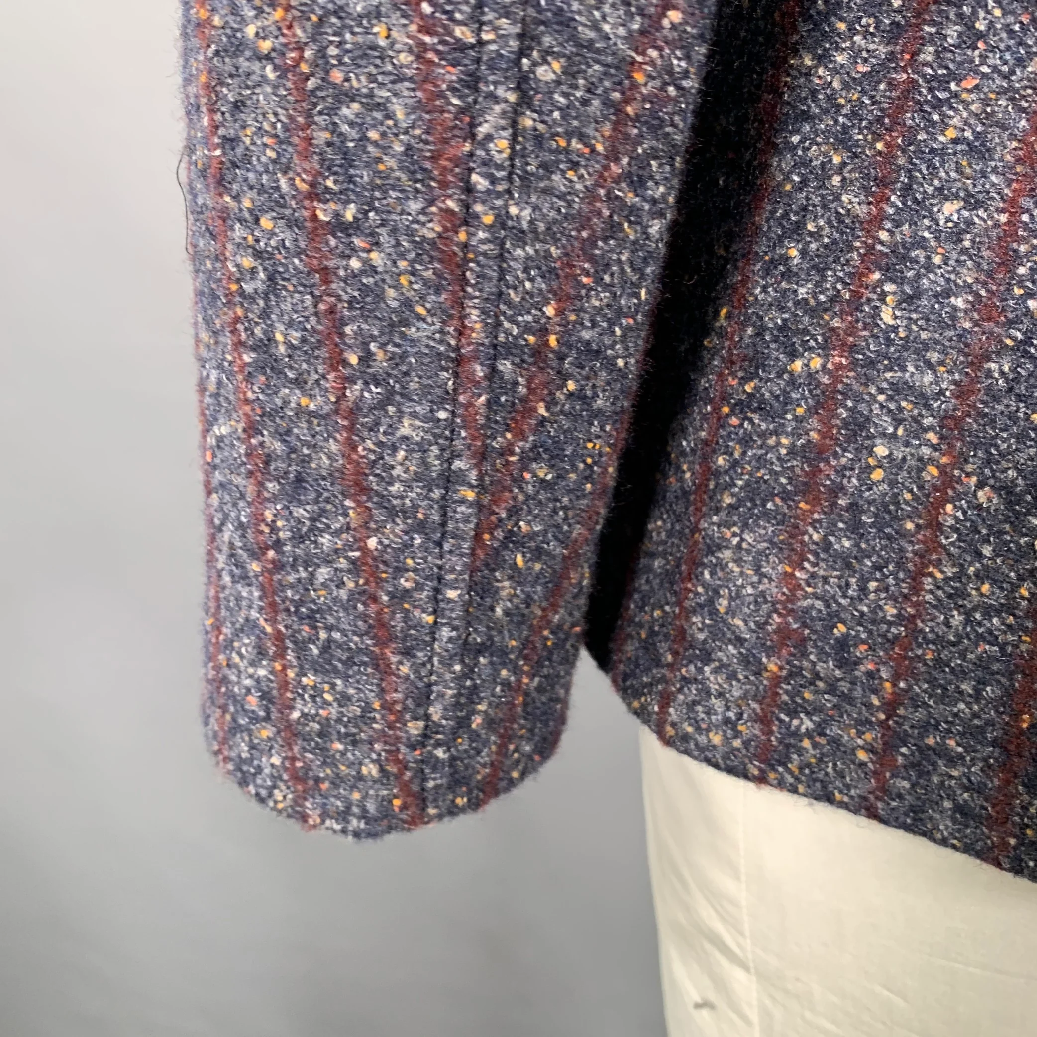 DANIELE ALESSANDRINI Size 42 Navy Burgundy White Tweed Sport Coat - Image 5