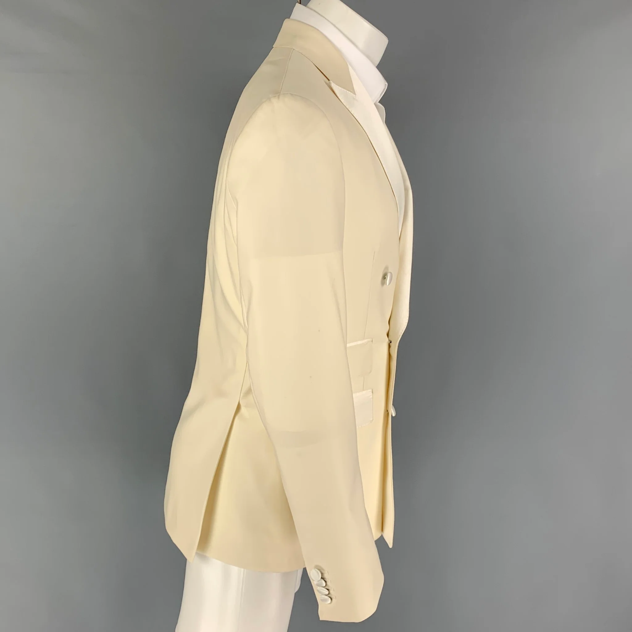 DAVID AUGUST Size 40 Cream Wool Double Breasted Sport Coat - Image 2