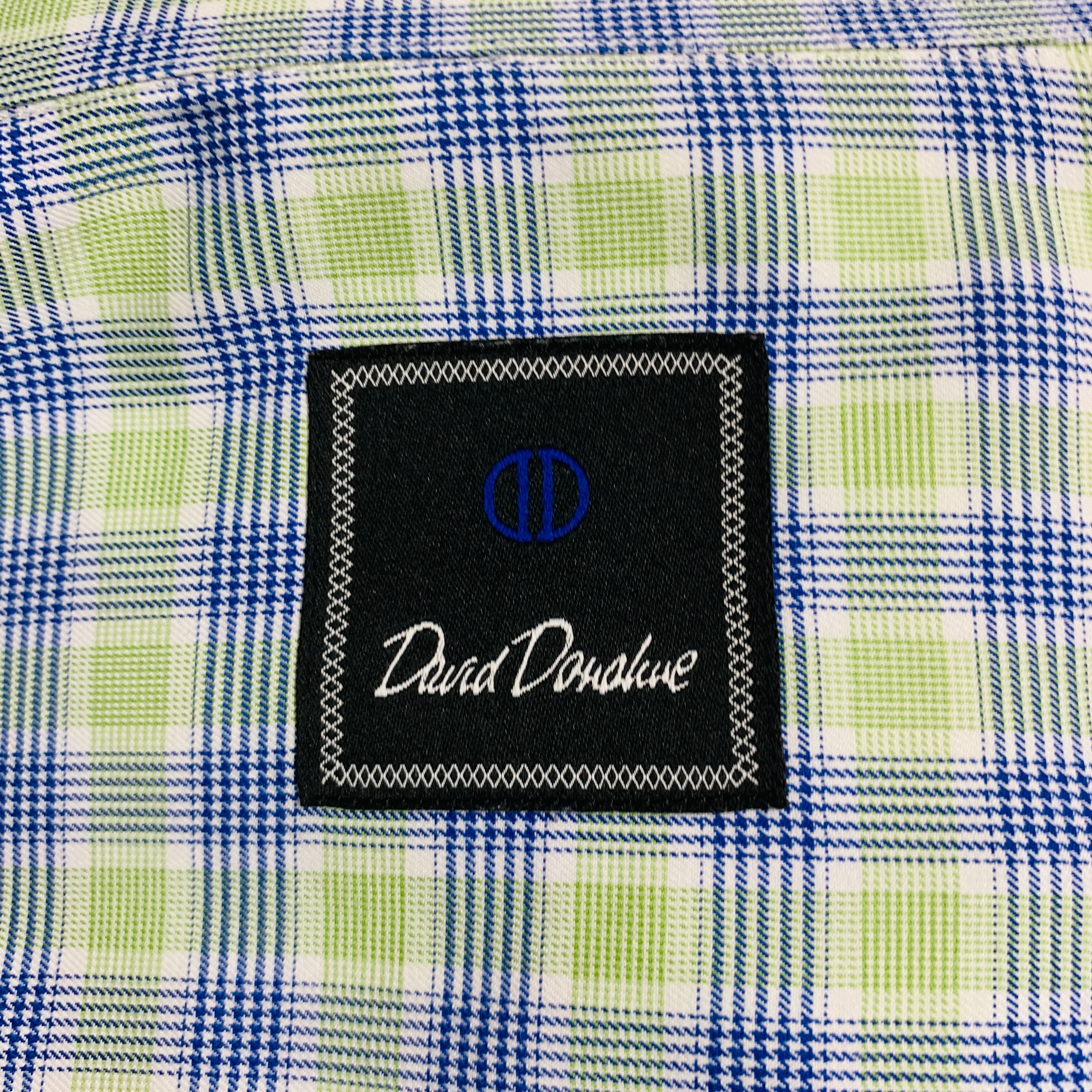 DAVID DONAHUE Size XL Green Blue Plaid Cotton Long Sleeve Shirt - Image 4