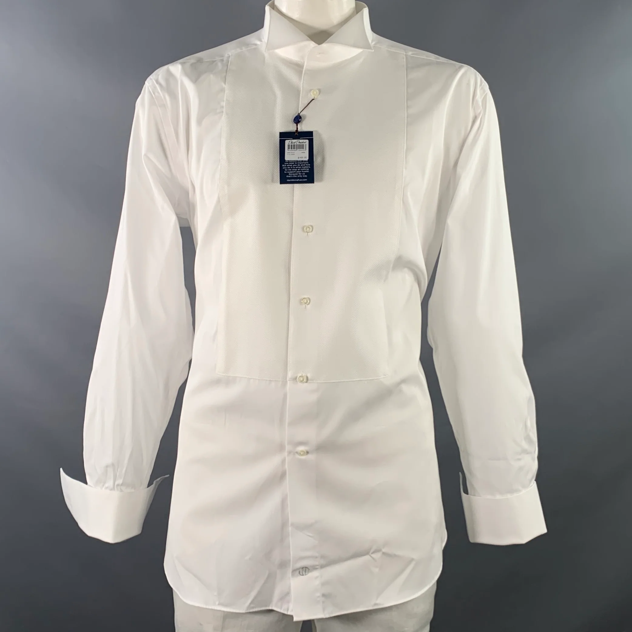 DAVID DONAHUE Size XXL White Textured Cotton French Cuffs Tuxedo Long Sleeve Shirt