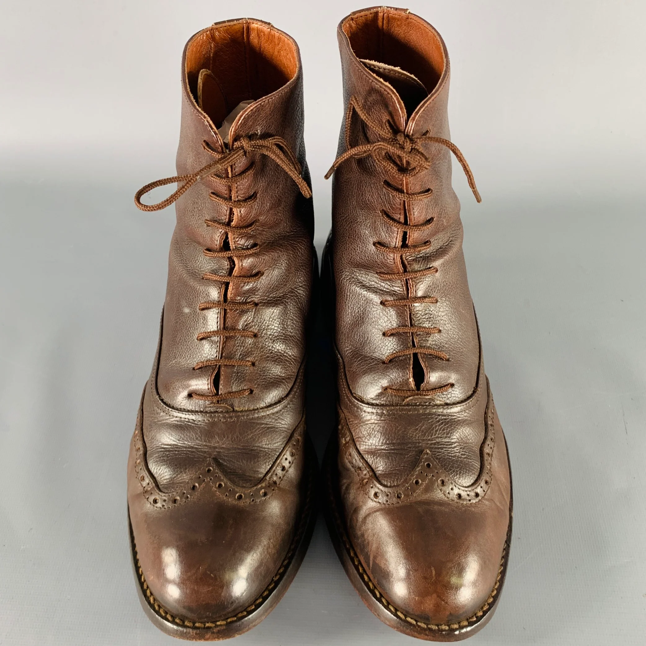 DAVID & JOAN Size 9 Brown Perforated Leather Pull On Boots - Image 4