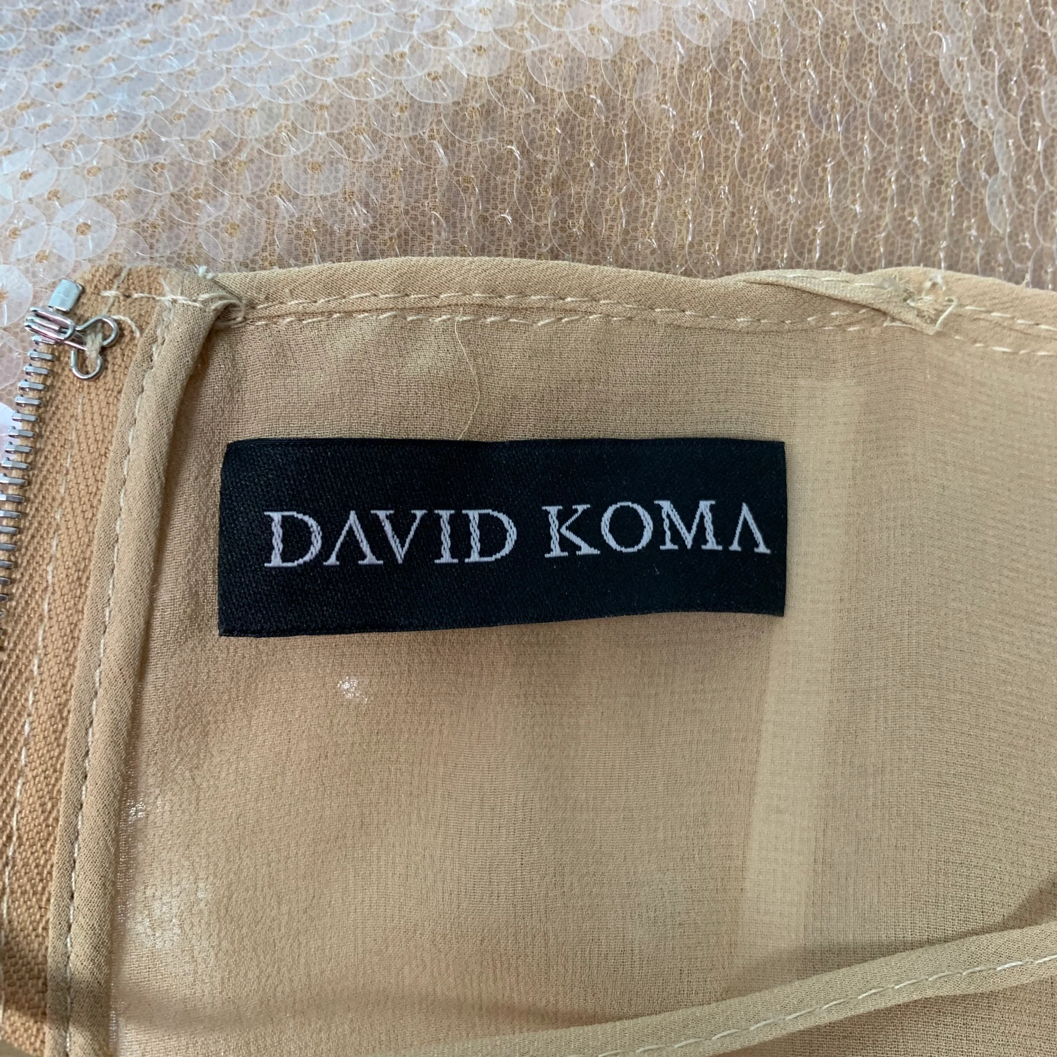DAVID KOMA Size 6 Beige Nude Mesh Spaghetti Straps Cocktail Dress - Image 5