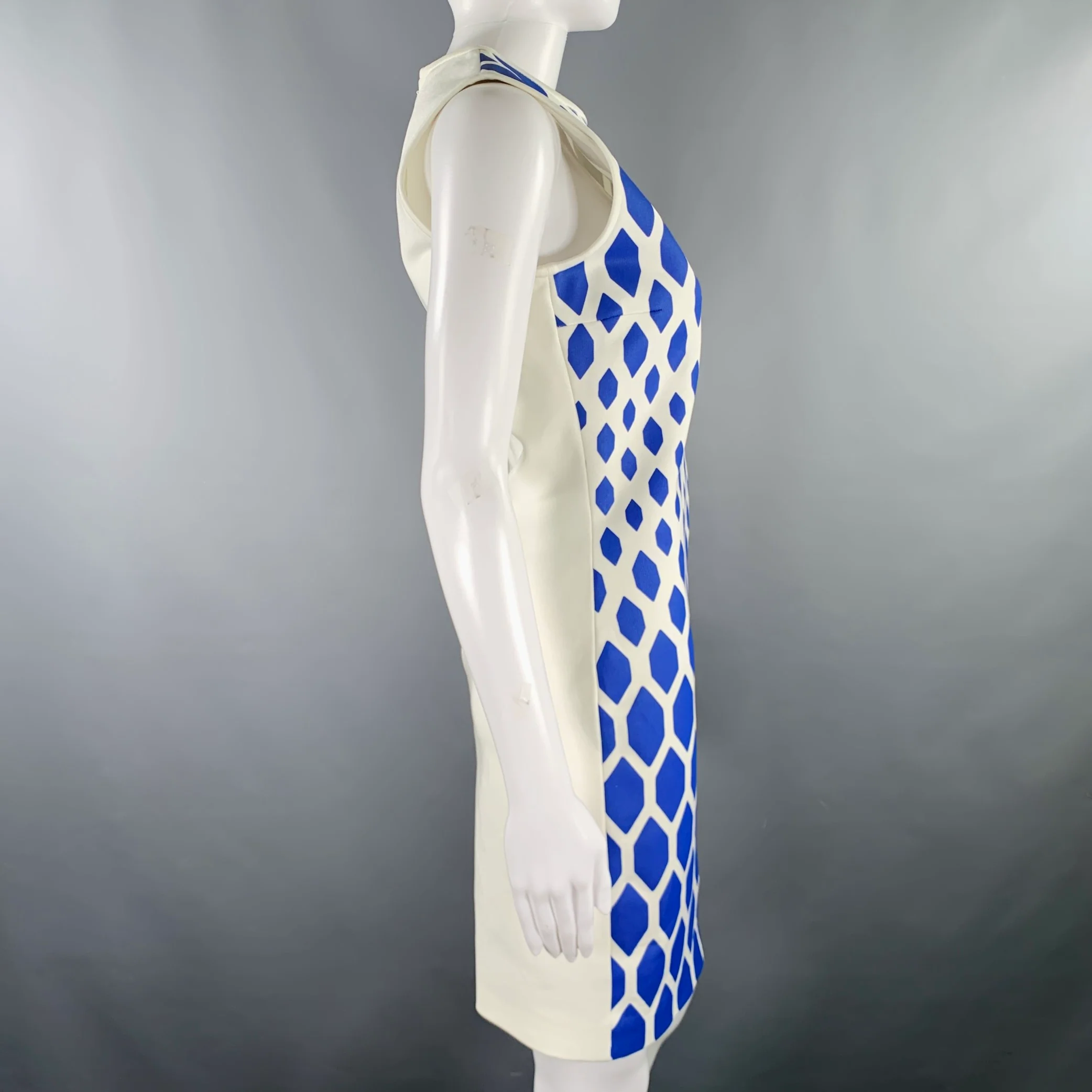 DAVID KOMA Size 6 White Blue Geometric Mini Cocktail Dress - Image 2