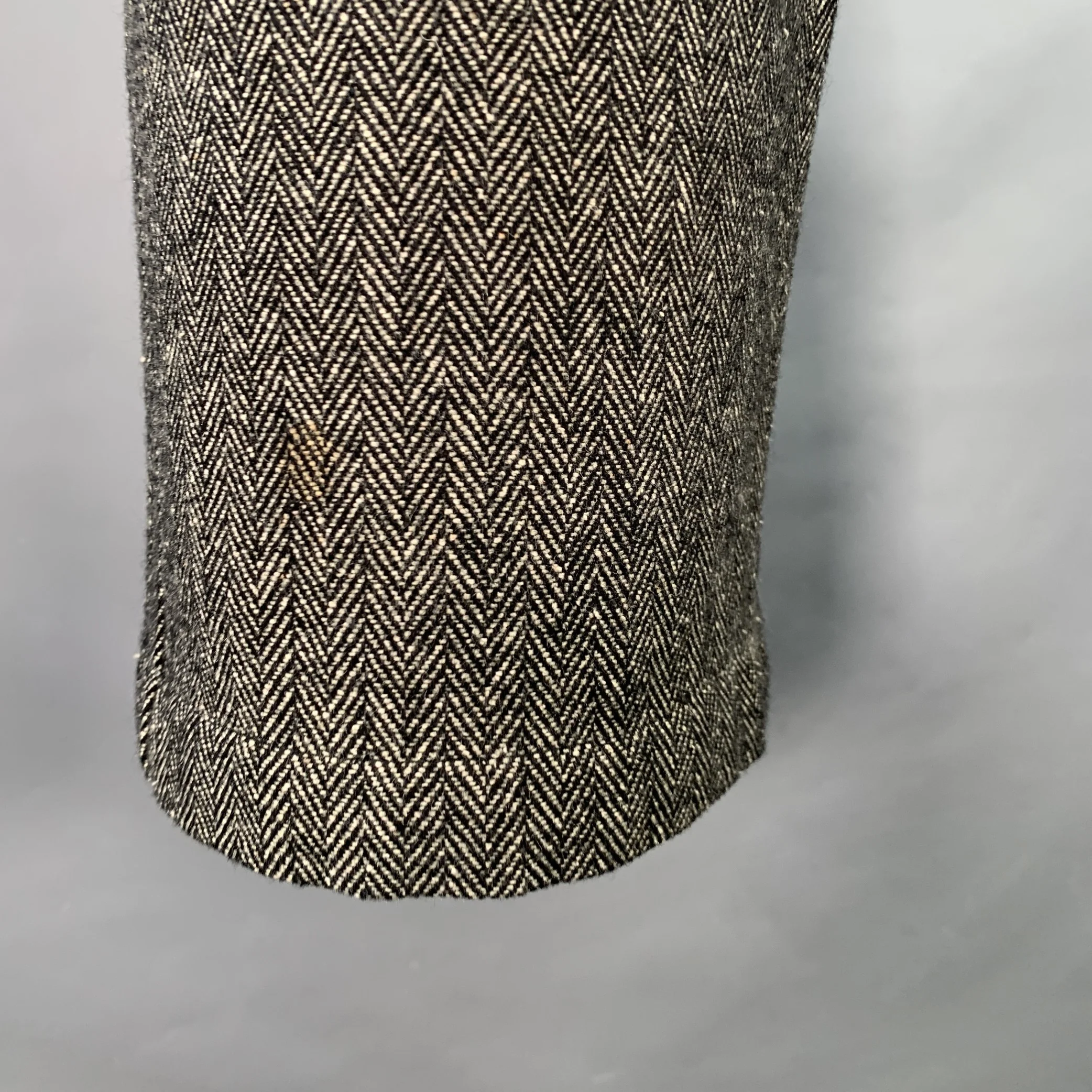 DAVID MAYER Size 30 Black Cream Herringbone Wool Blend Button Fly Casual Pants - Image 6