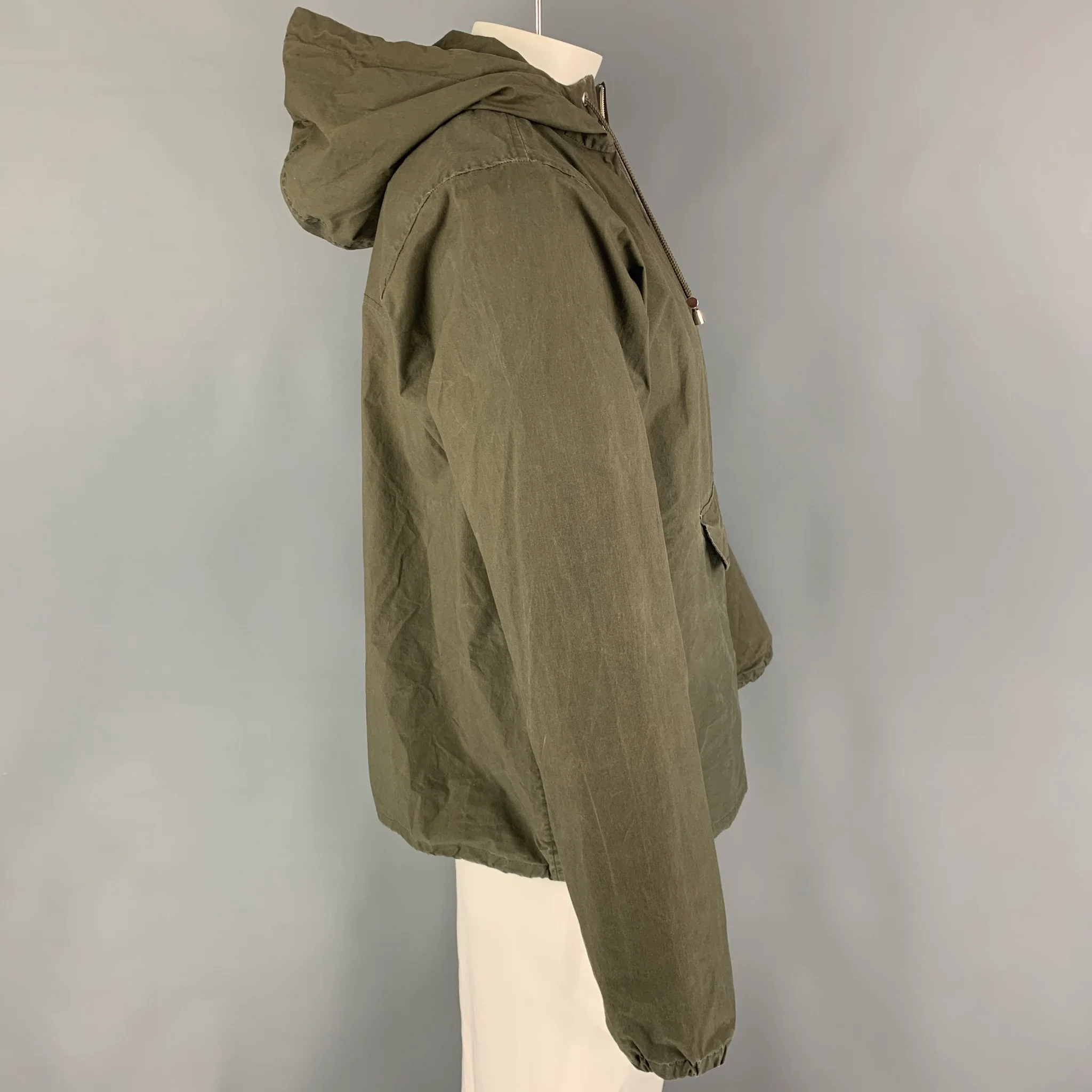 DE BONNE FACTURE Size M Green Olive Cotton Hooded Jacket - Image 2