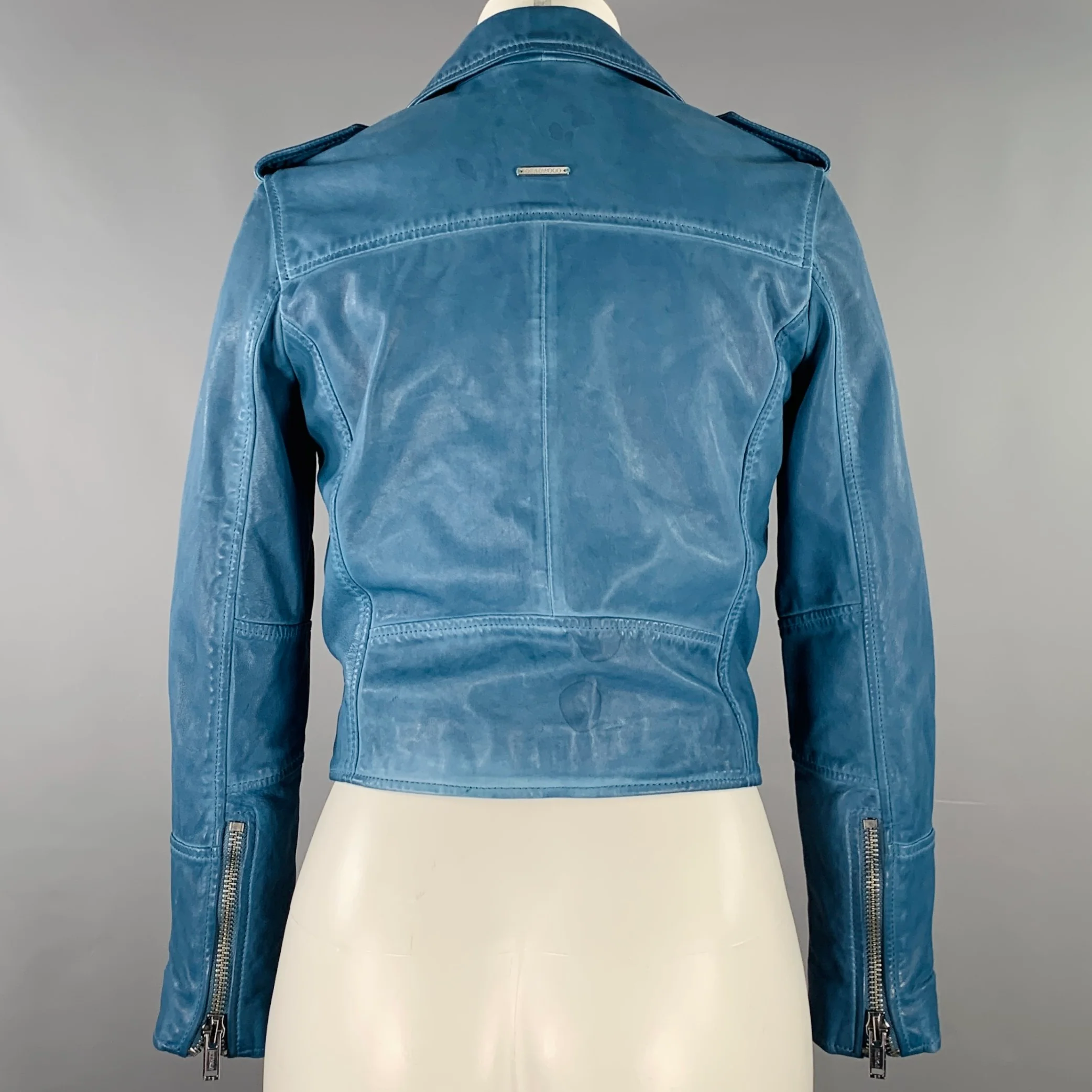 DEADWOOD Size XS Joan Blue Leather Biker Jacket - Image 3
