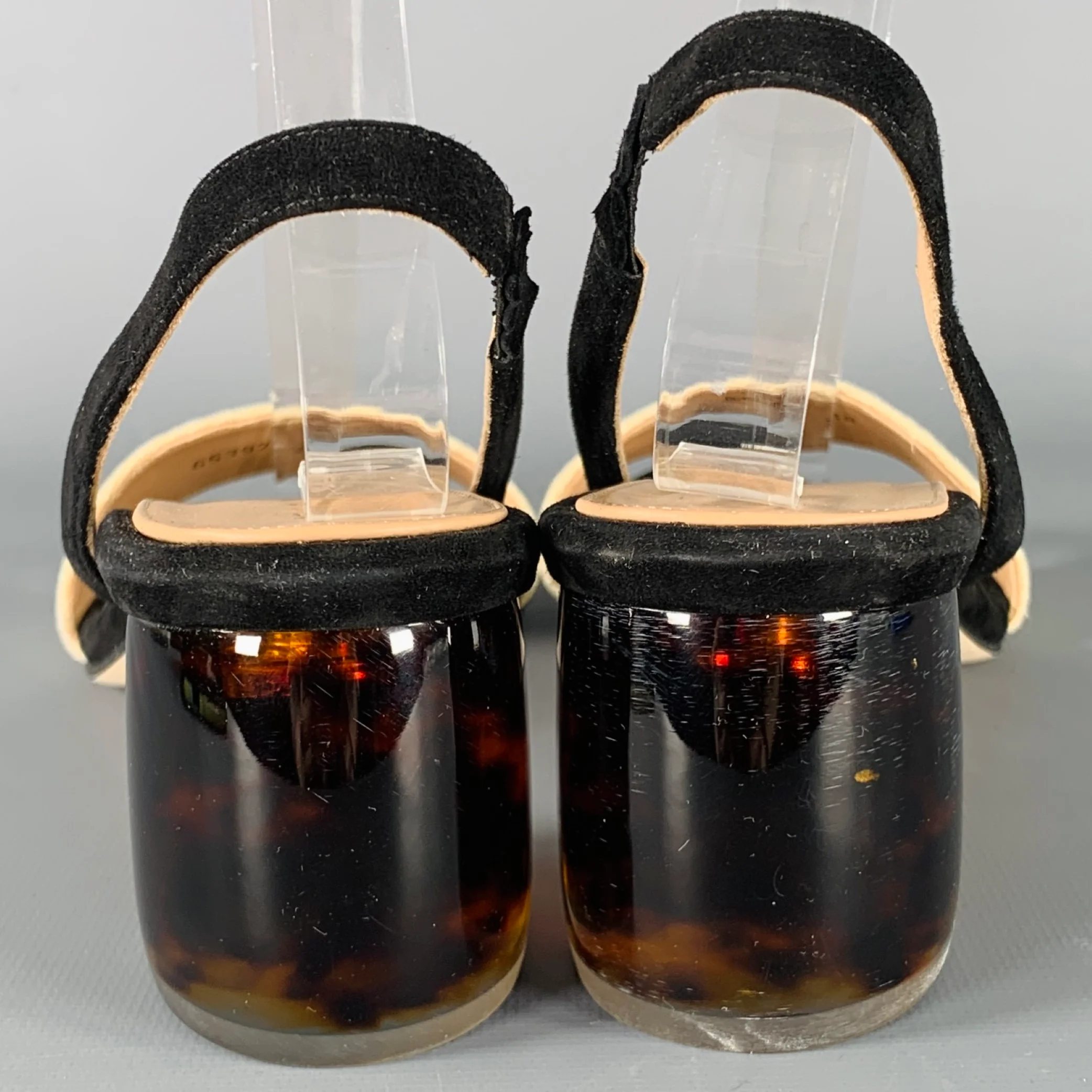 DEAR FRANCES Size 8 Cream Black Acrylic Suede Slingback Sandals - Image 3