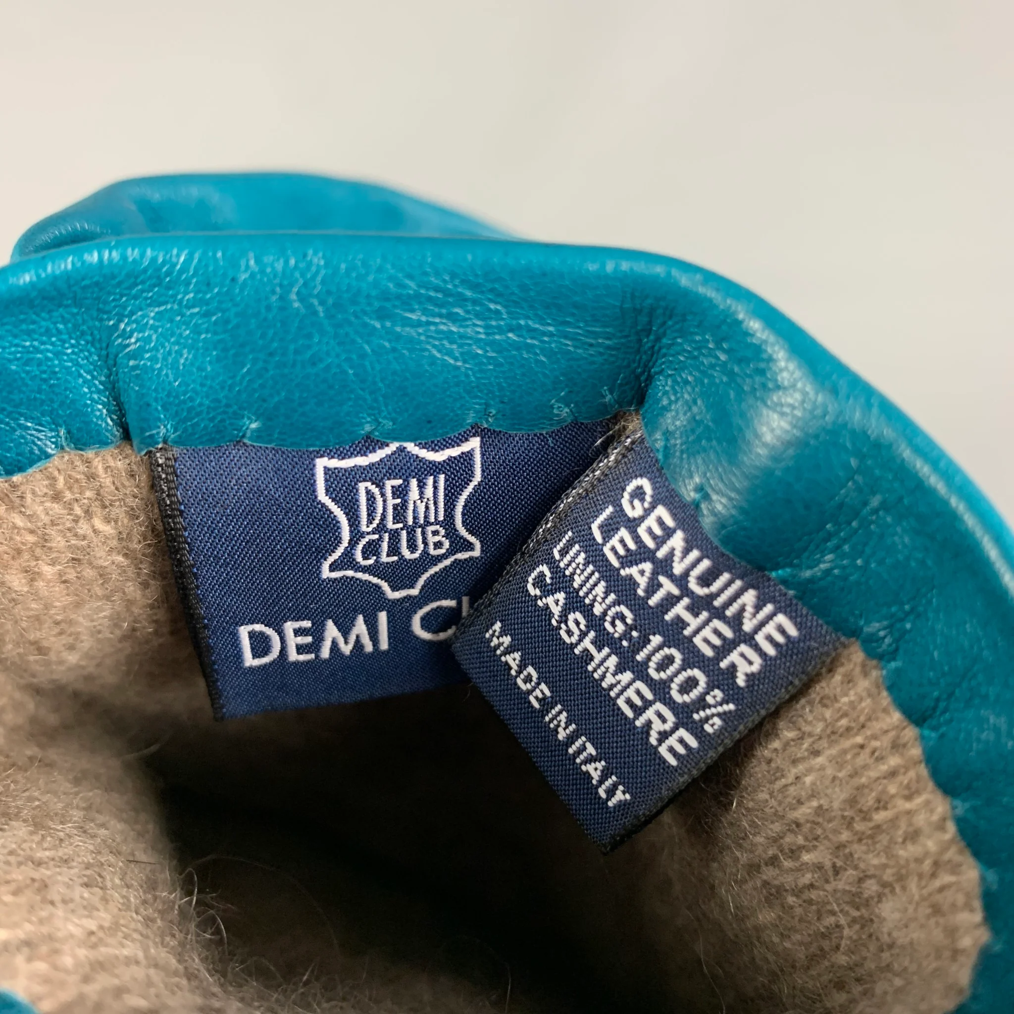 DEMI CLUB Size 7.5 Teal Leather Cashmere Gloves - Image 4
