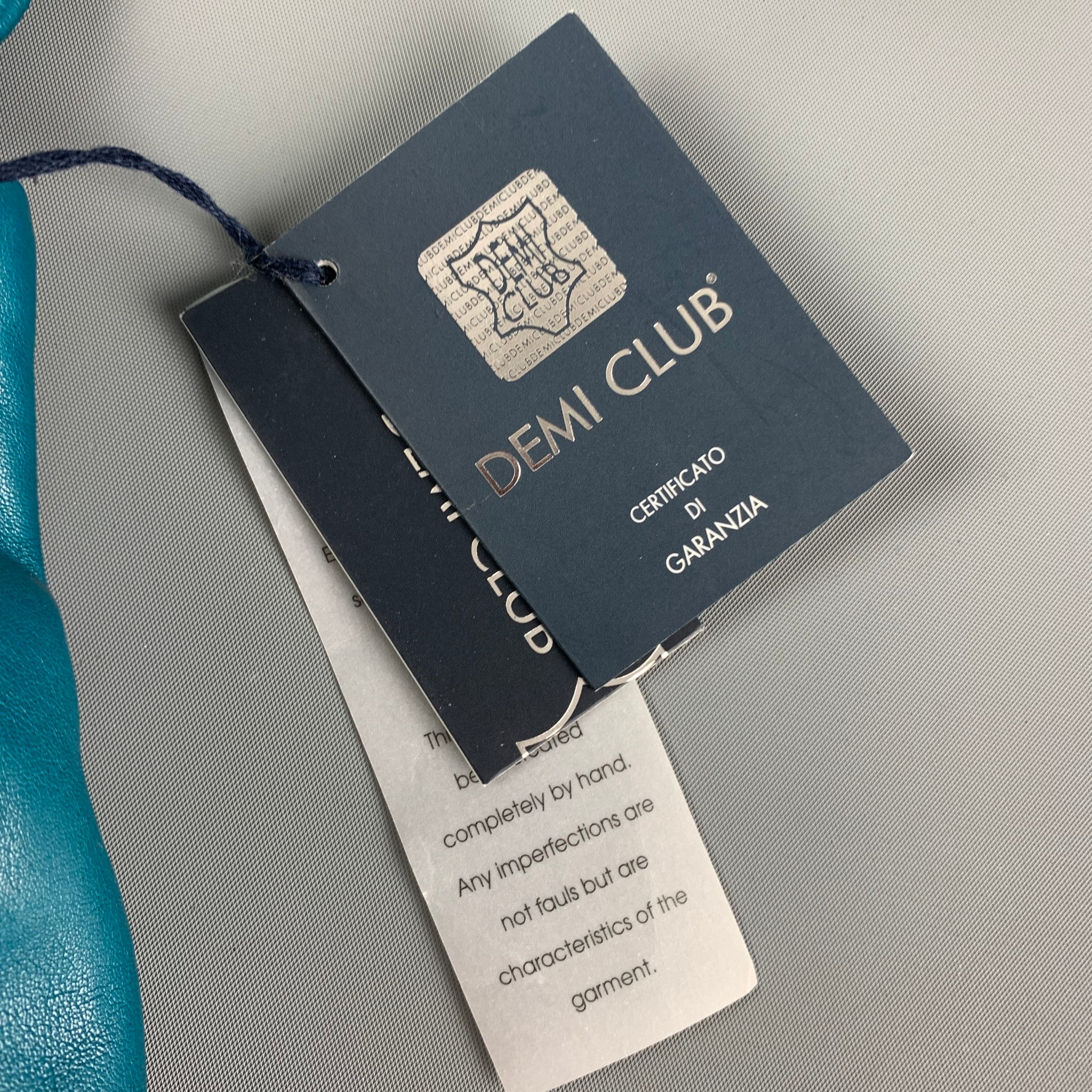 DEMI CLUB Size 7.5 Teal Leather Cashmere Gloves - Image 5