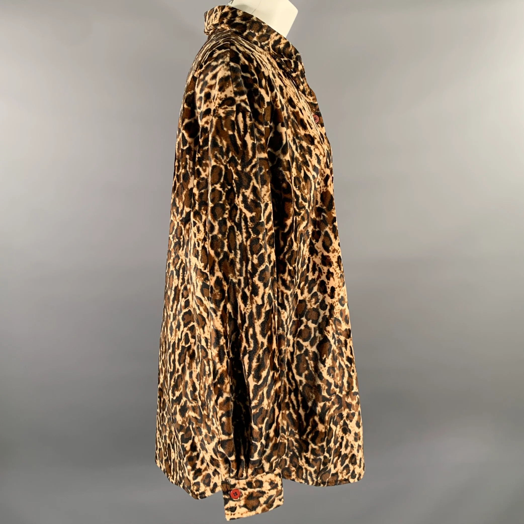 DENNIS BASSO Size L Brown Tan Polyester Animal Print Velvet Shirt Jacket - Image 3